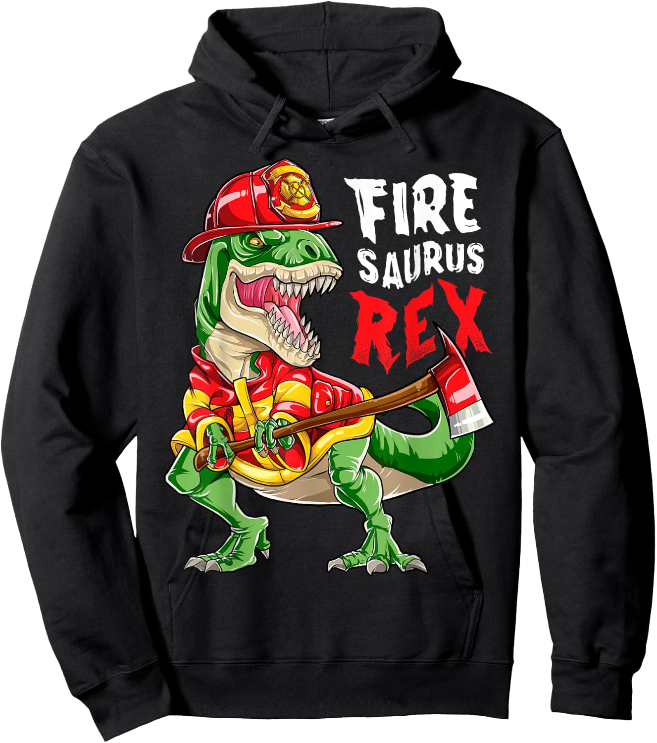 Dinosaur Firefighter Thin Red Line Men T rex Firefighting Hoodie - Hoodie | Black