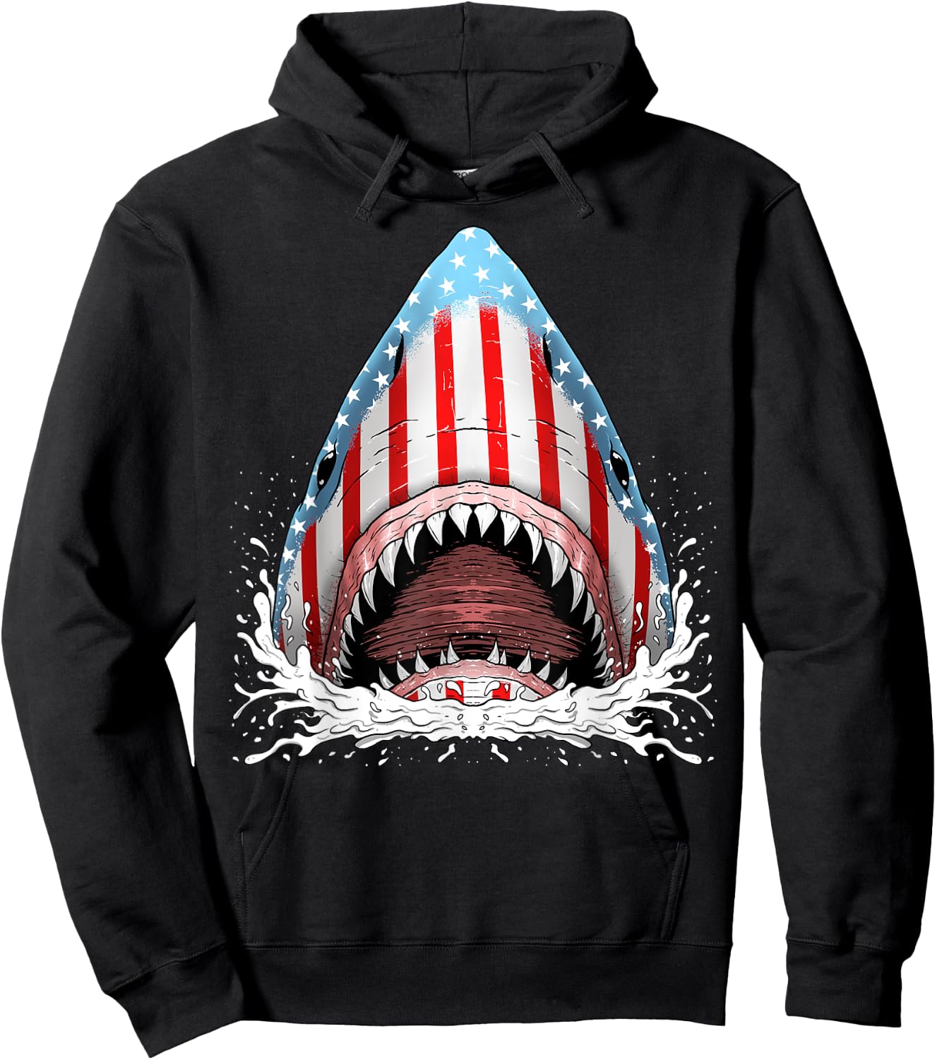 Funny Shark American Flag Jawsome 4th Of July Kids Boys Gift Hoodie - Hoodie | Black