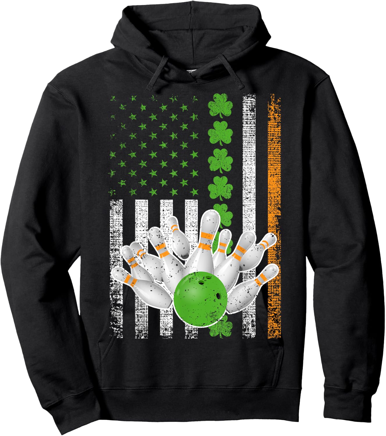 Irish American Flag Lucky Bowling St Patrick's Day Kids Men Hoodie - Hoodie | Black
