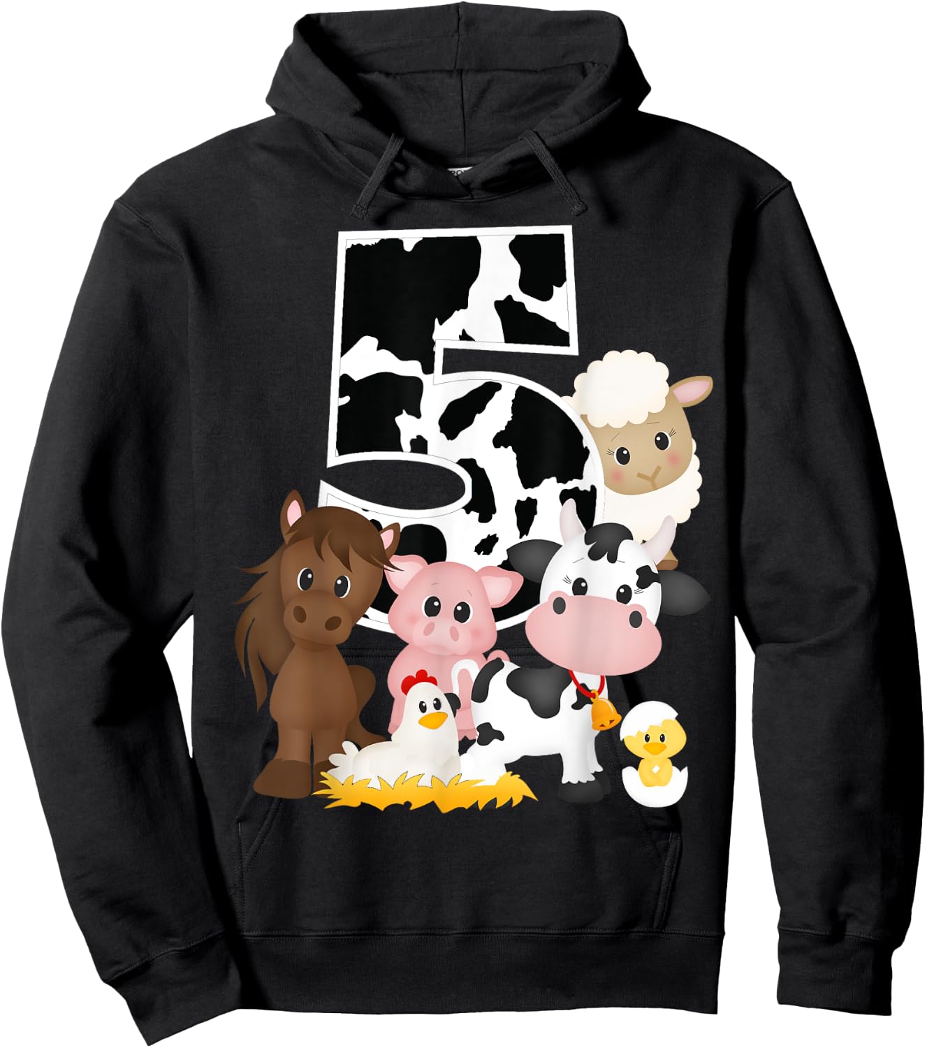 5th Birthday Farm Theme Birthday Gift 5 Years Old Toddler Kids Hoodie - Hoodie | Black
