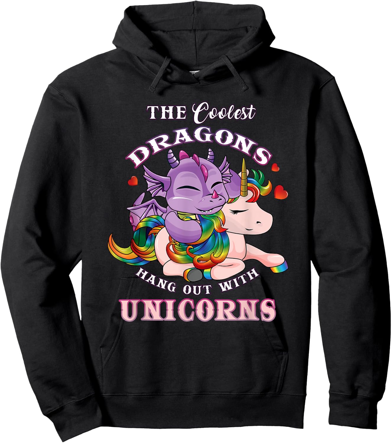 Coolest Dragons Hang Out With Unicorns Gifts for Girls Teens Hoodie - Hoodie | Black