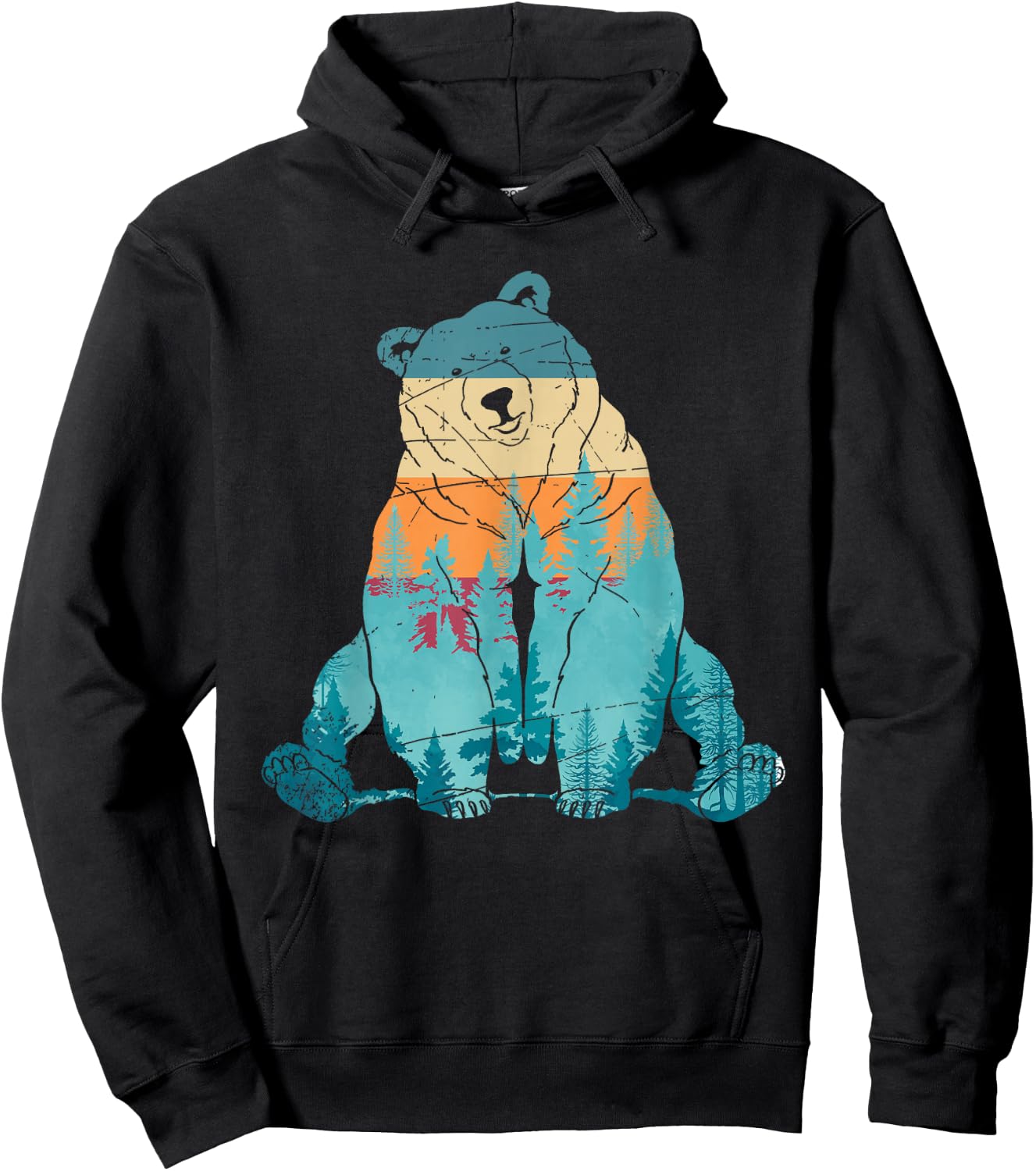 Grizzly Bear Animal of The Forest Nature Brown Bear Retro Brown Bear Hoodie - Hoodie | Black