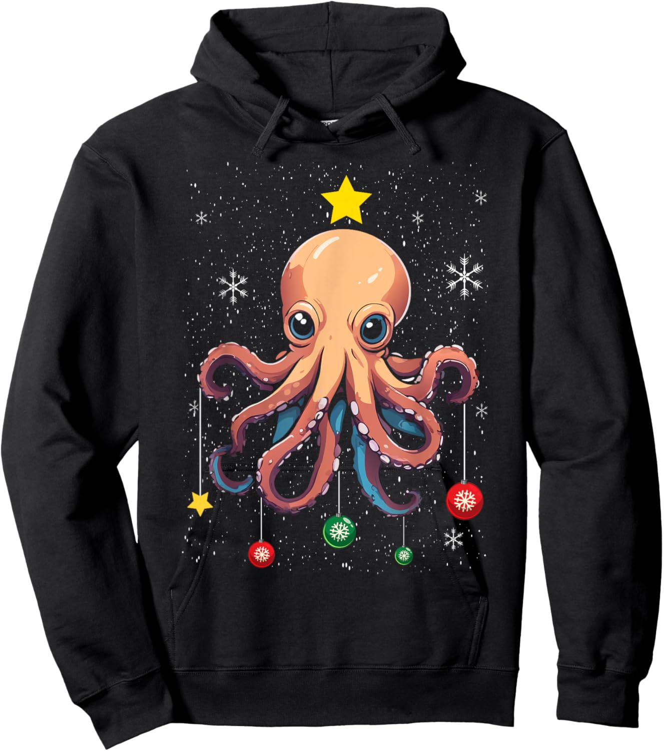 Octopus Christmas Tree Christmas Pajama Cute Animal X-Mas Hoodie - Hoodie | Black