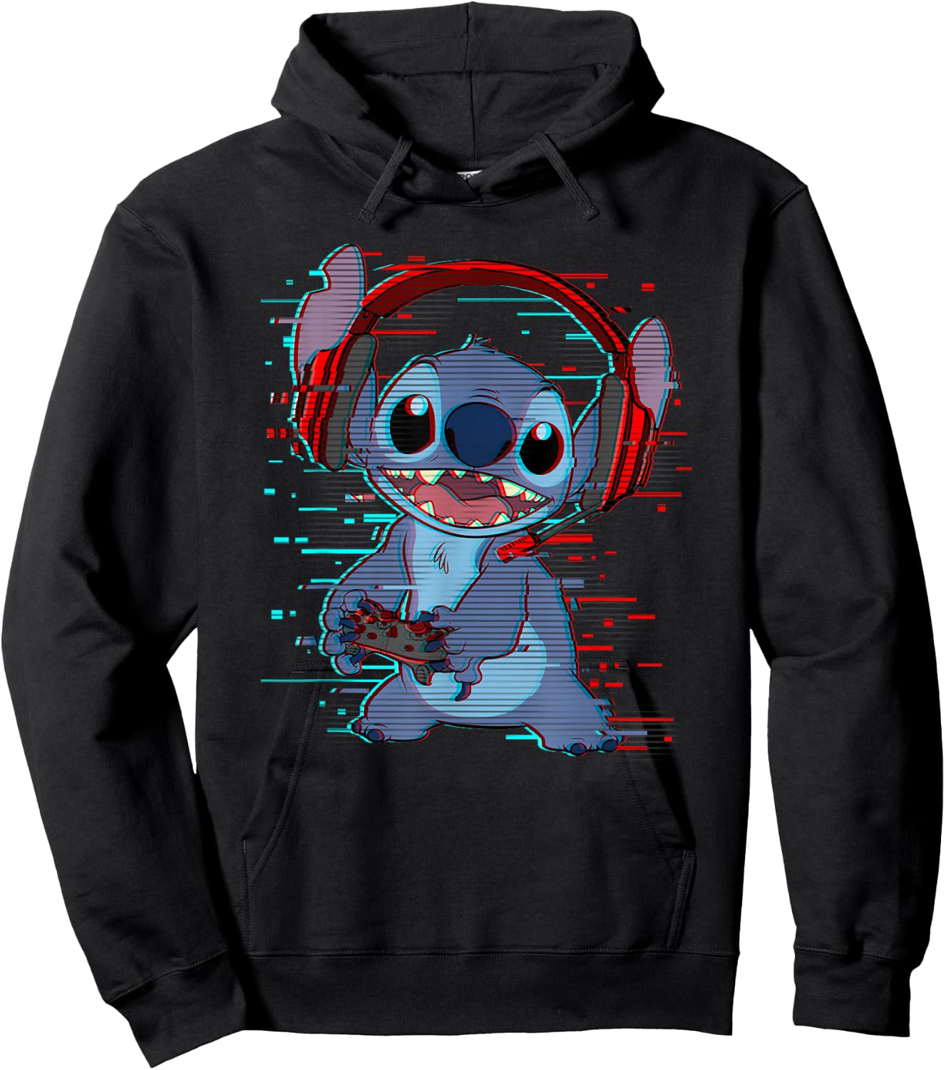 Disney Lilo & Stitch Gamer Glitch Headset and Controller Hoodie - Hoodie | Black