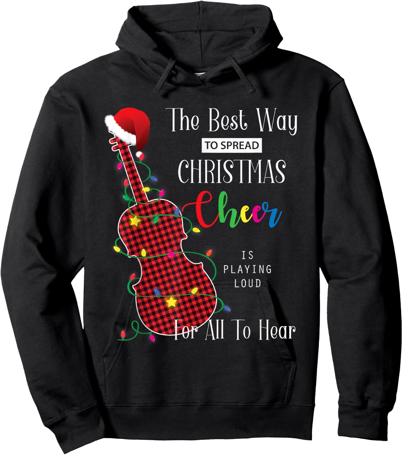 Red Buffalo Plaid Pajama Violin Viola Lover Christmas Lights Hoodie - Hoodie | Black