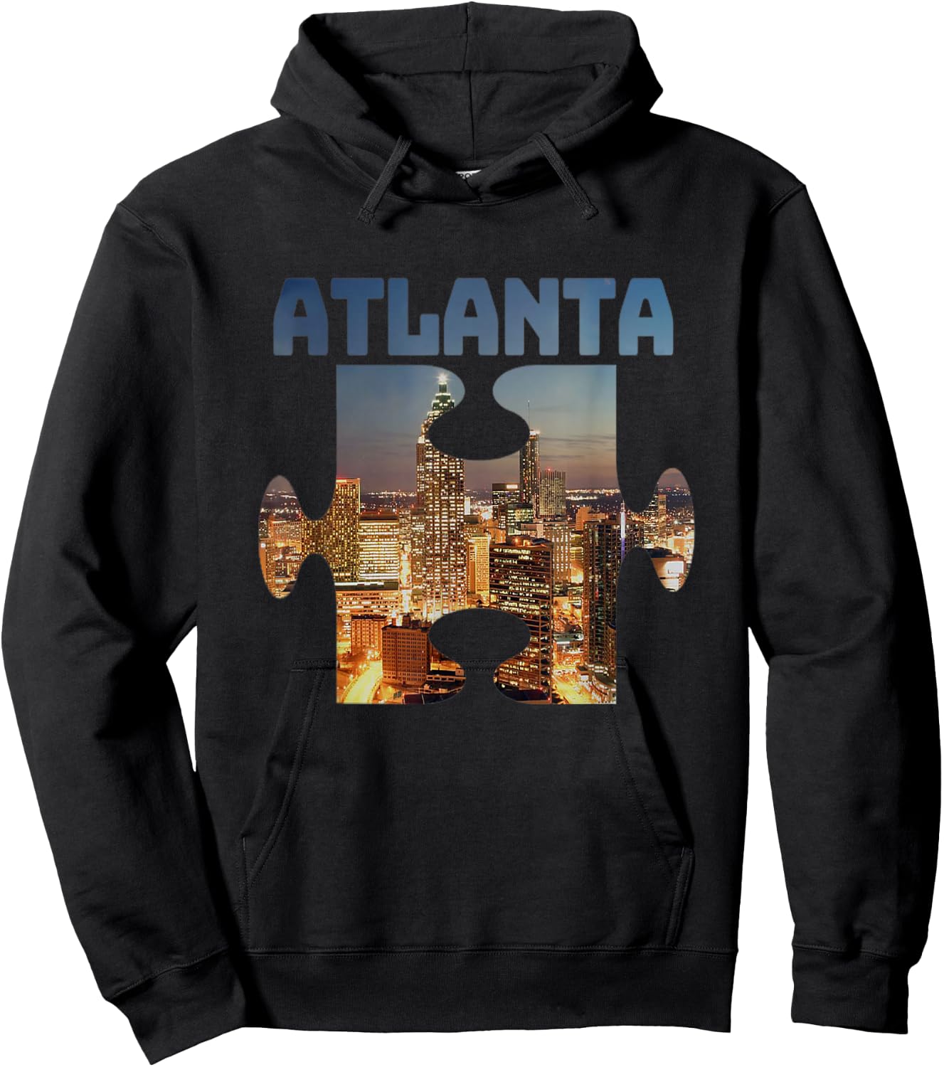 Atlanta Georgia City Skyline Souvenir Puzzle Piece Gift Hoodie - Hoodie | Black