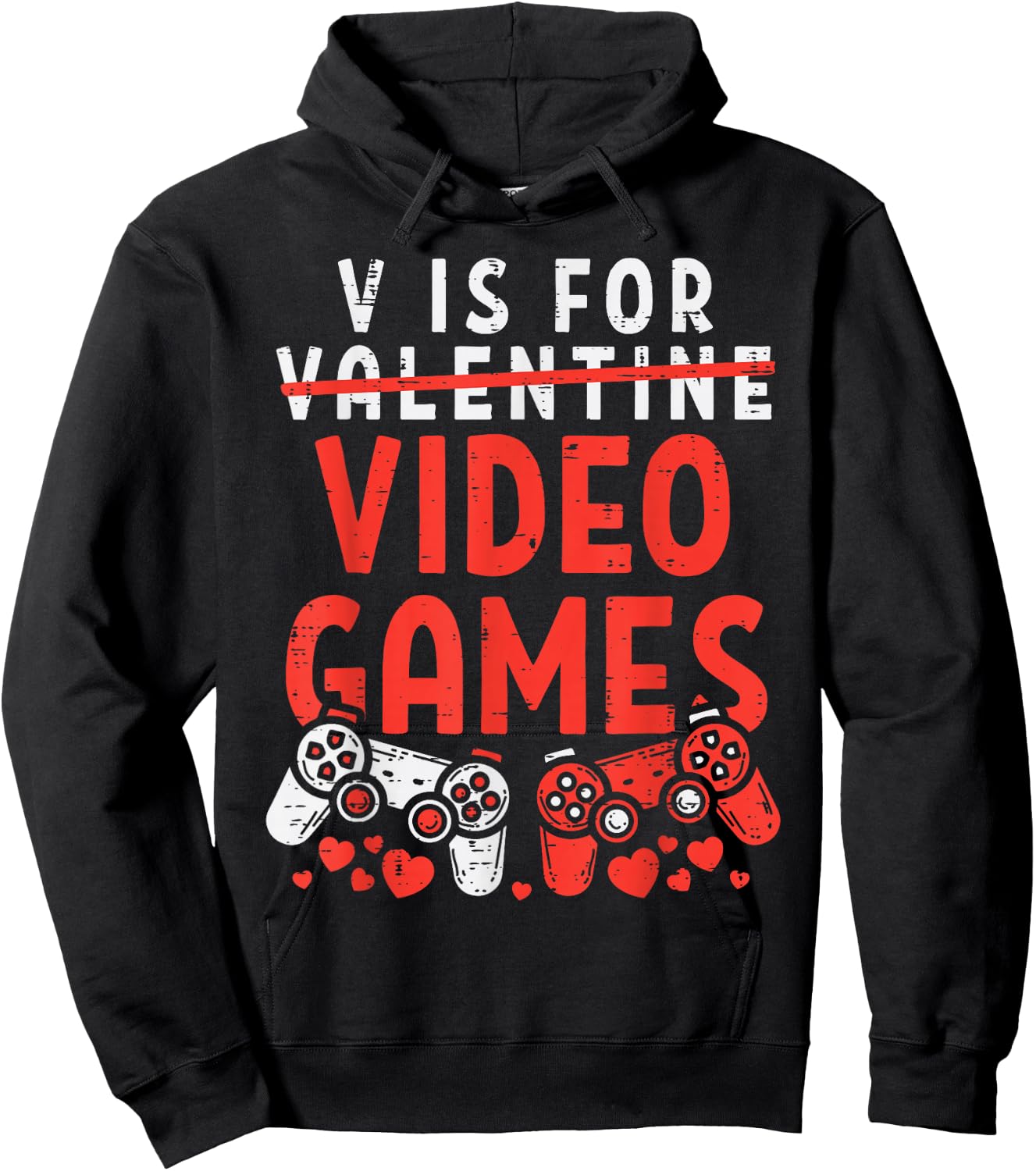 V is for Video Games Funny Valentines Gamer Boy Men Kids Hoodie - Hoodie | Black