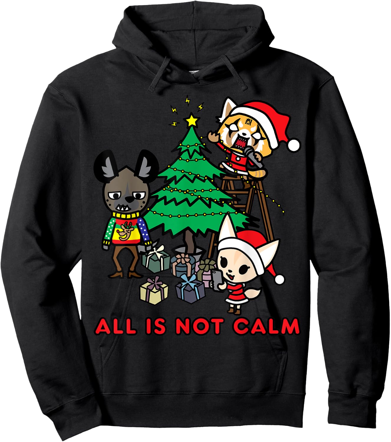 Aggretsuko All is Not Calm Christmas Hoodie - Hoodie | Black