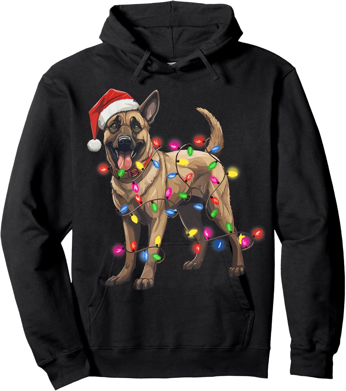 Dog Christmas Santa Hat Belgian Malinois Dog Lover Xmas Gift Women Hoodie - Hoodie | Black