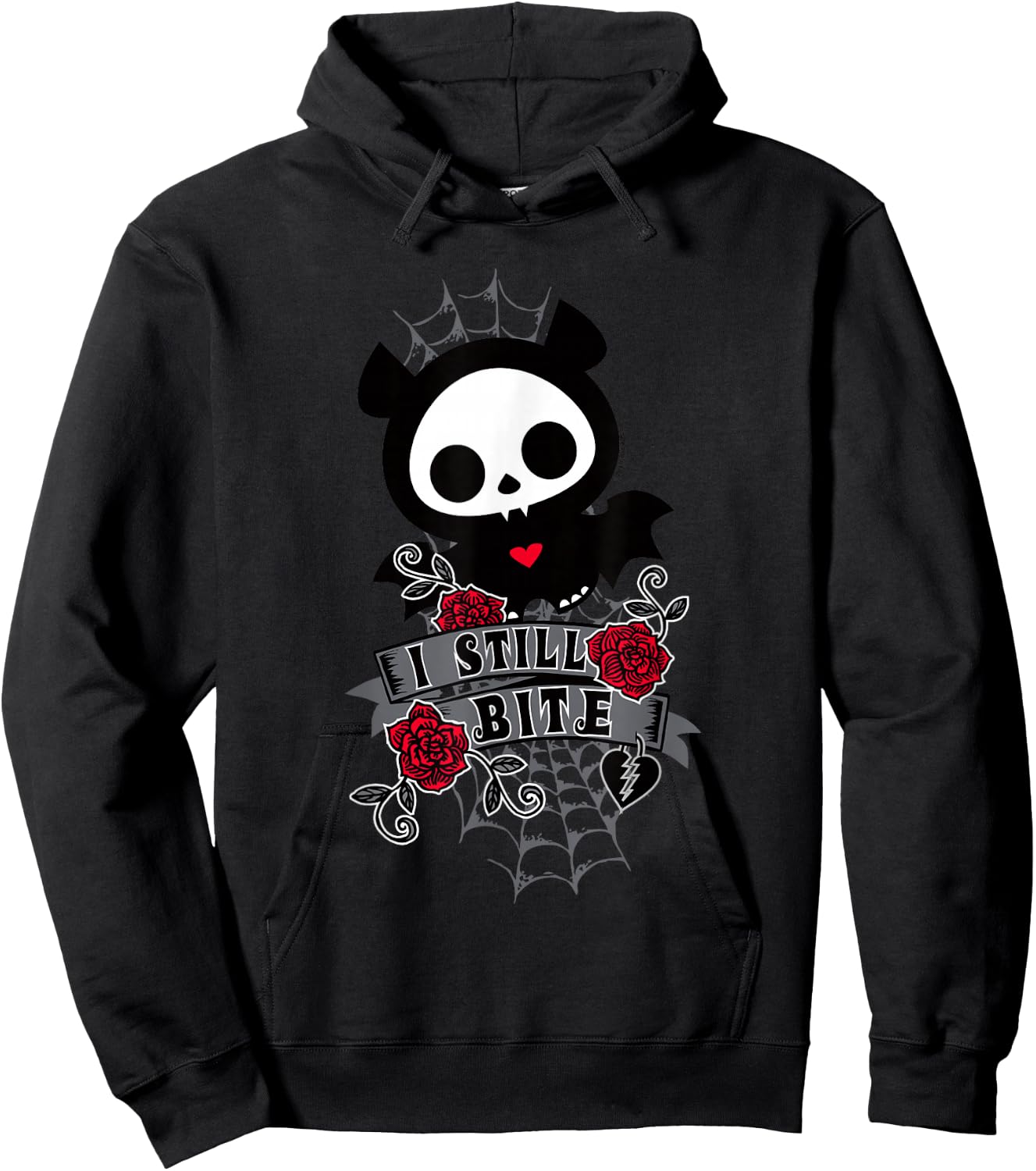 Skelanimals Diego Bat Cute I Still Bite Floral Rose Portrait Hoodie - Hoodie | Black