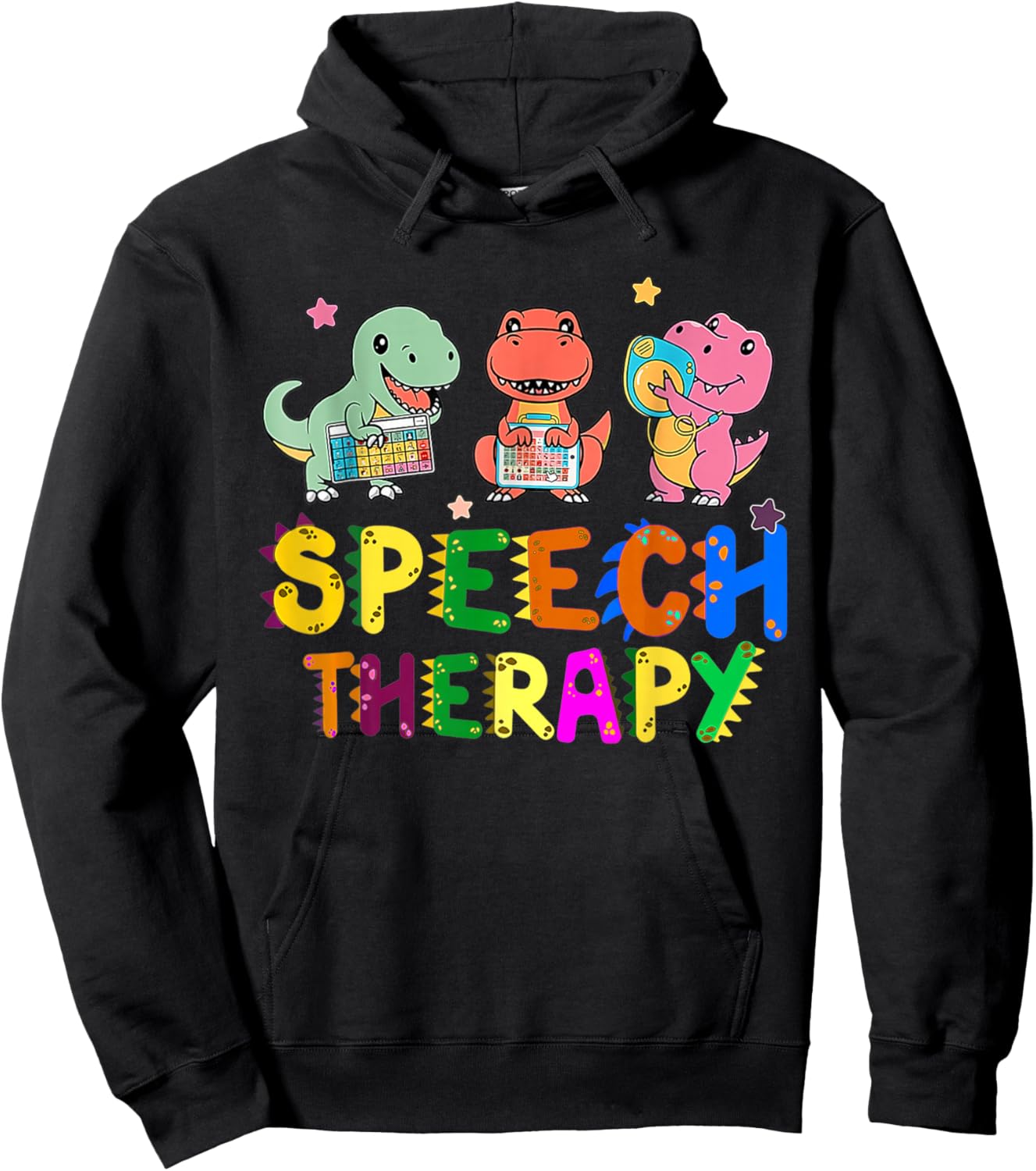 Speech Therapy Cute Dinosaur Gifts -Adult Black Small Short Sleeve Cartoon Cute Dinosaur-Theme Hoodie - Hoodie | Black