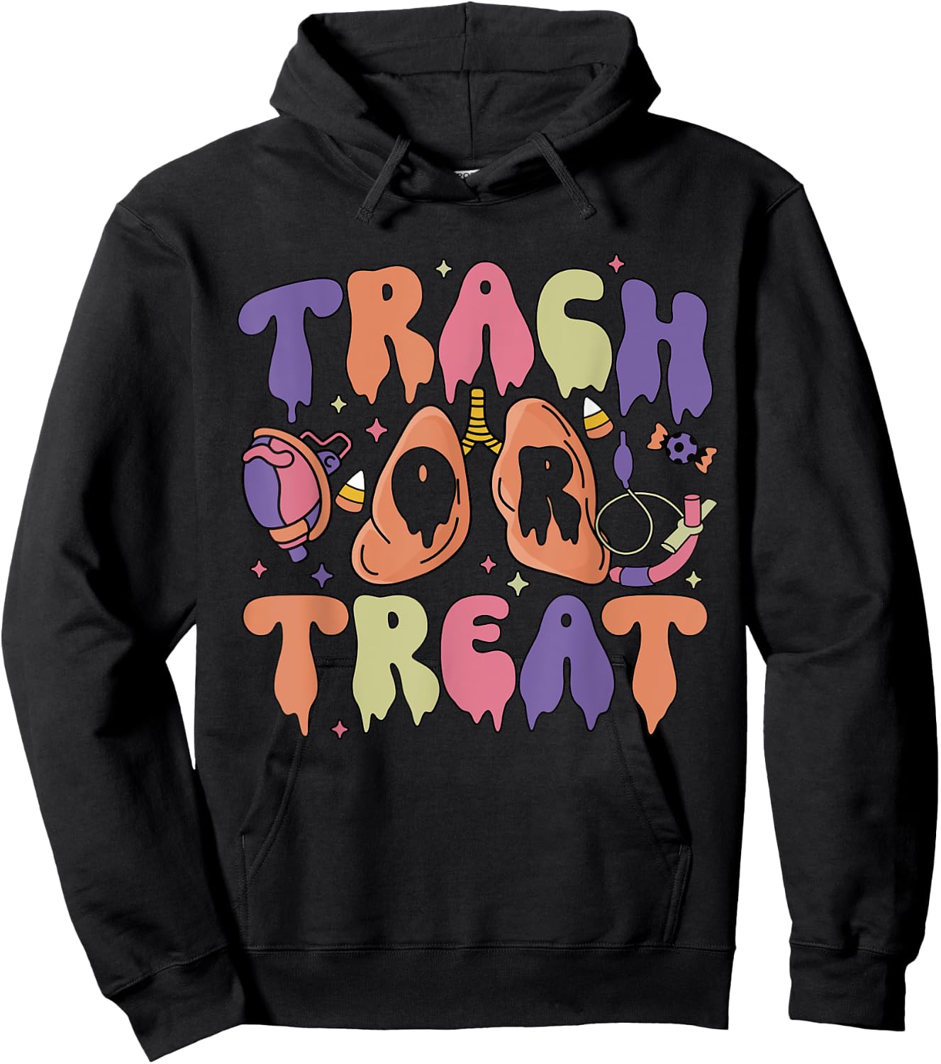 Retro Nurse Respiratory Therapist Halloween Trach or Treat Hoodie - Hoodie | Black