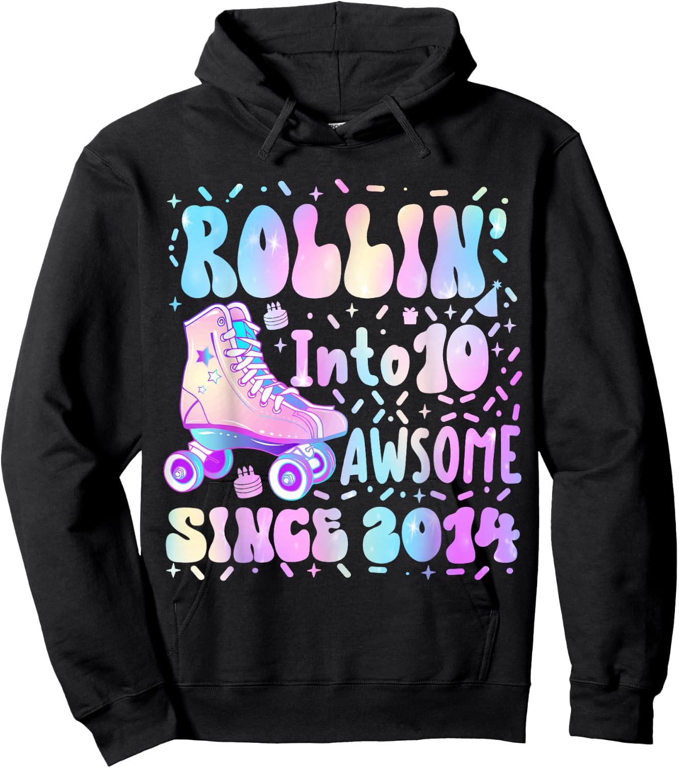 Roller Skate 10th Birthday Rolling Into 10 Since 2014 Girls Hoodie - Hoodie | Black