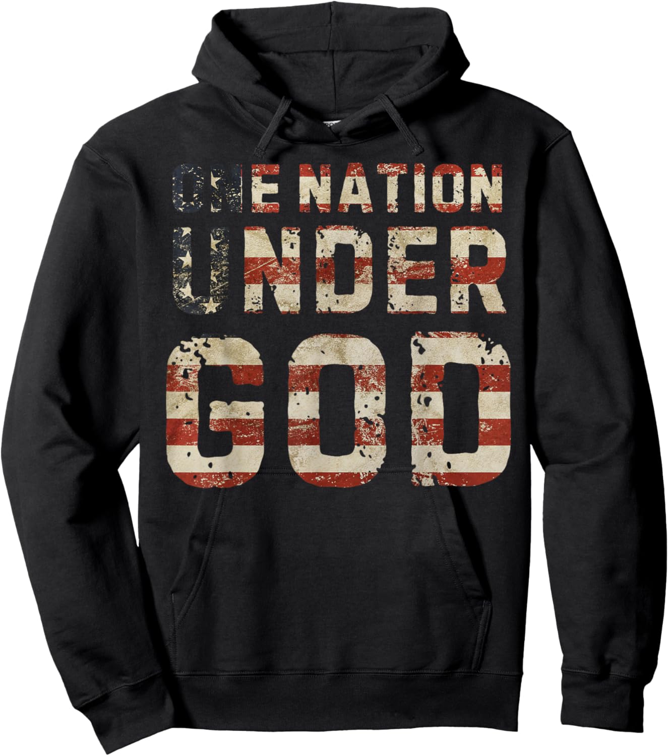 ONE NATION UNDER GOD Flag 4th Of July Patriotic Christian Hoodie - Hoodie | Black