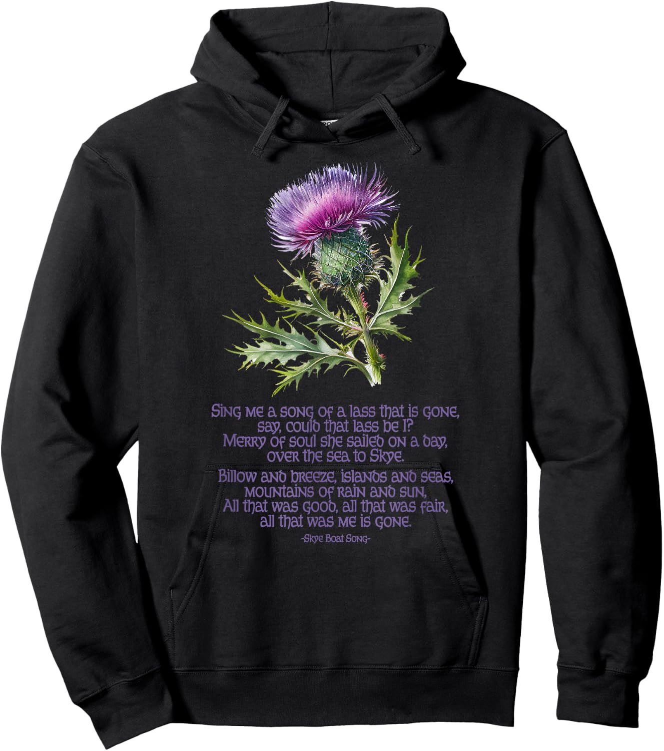 Utopia Sport Isle of Skye Scotland Shop Skye Boat Song Thistle Adults Black Small Modern Classic Crew Collar Short Sleeve Hoodie - Hoodie | Black