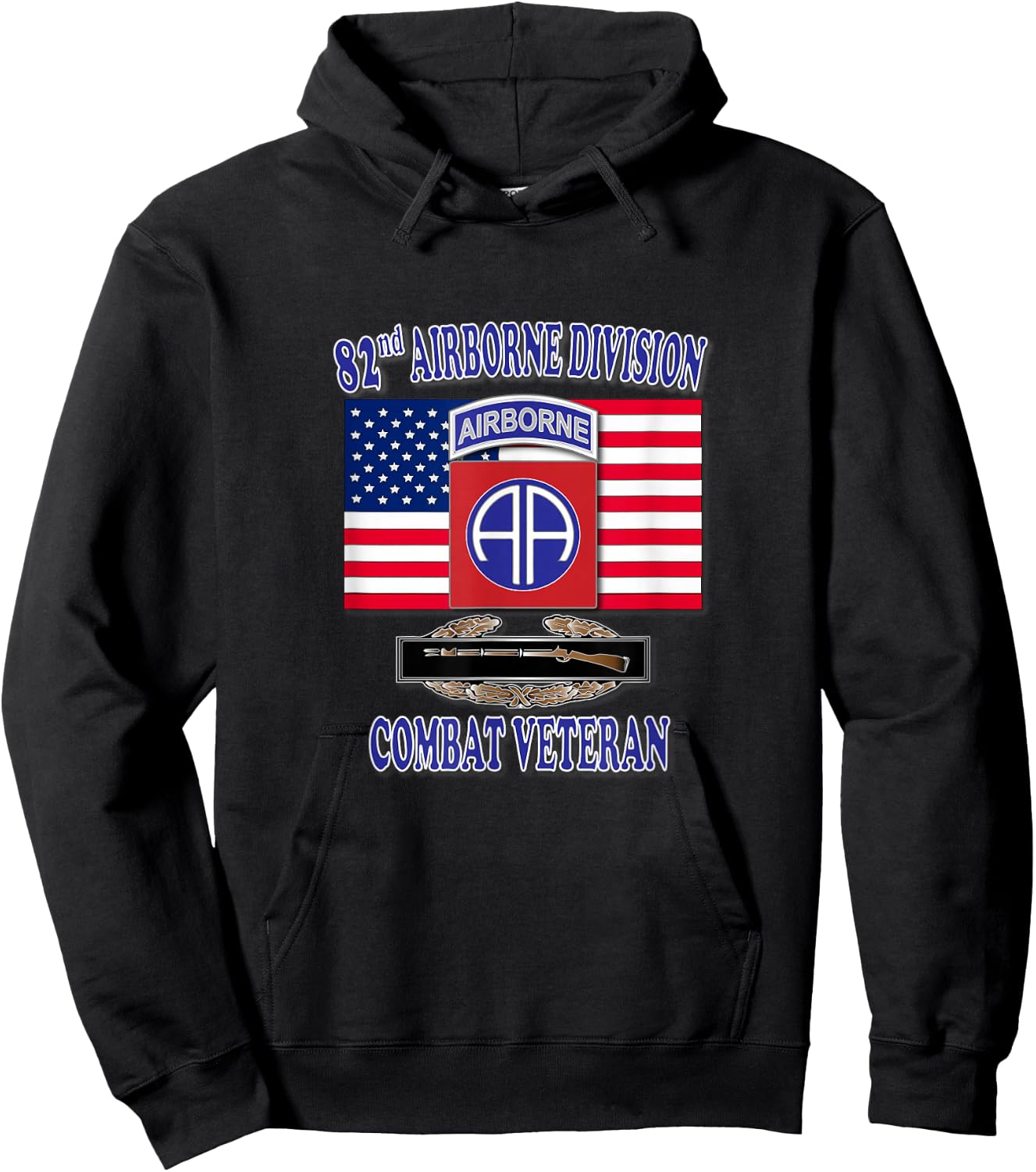 82nd Airborne Combat Veteran- Infantry (Front Design) Hoodie - Hoodie | Black