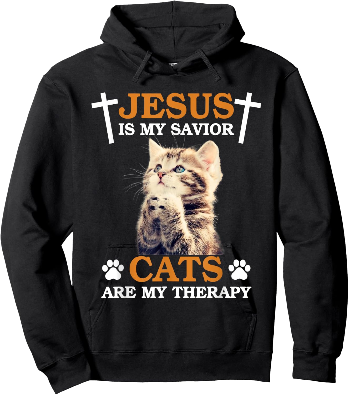 Jesus is My Savior Cat are My Therapy Christians Cat Lover Men Women Hoodie - Hoodie | Black