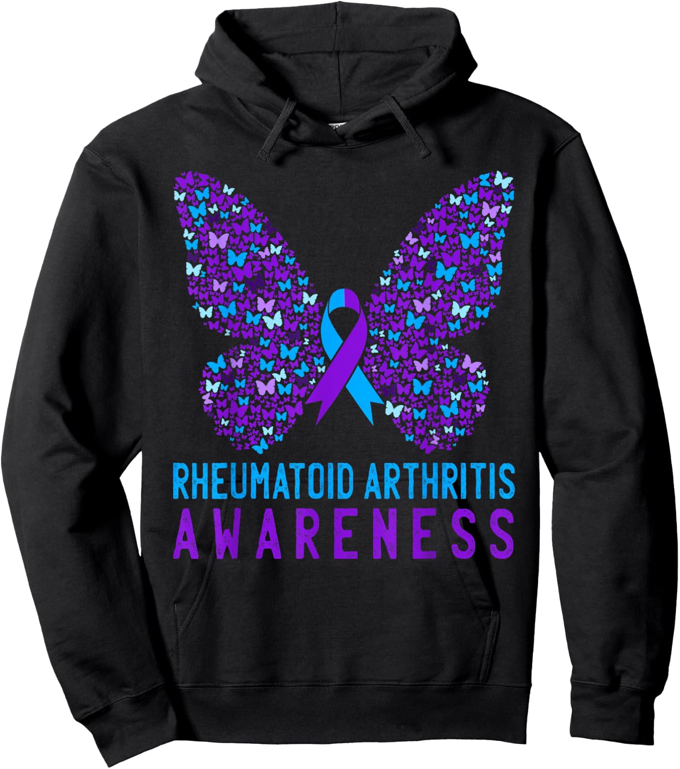 Butterfly Rheumatoid Arthritis Awareness RA Ribbon Support Hoodie - Hoodie | Black