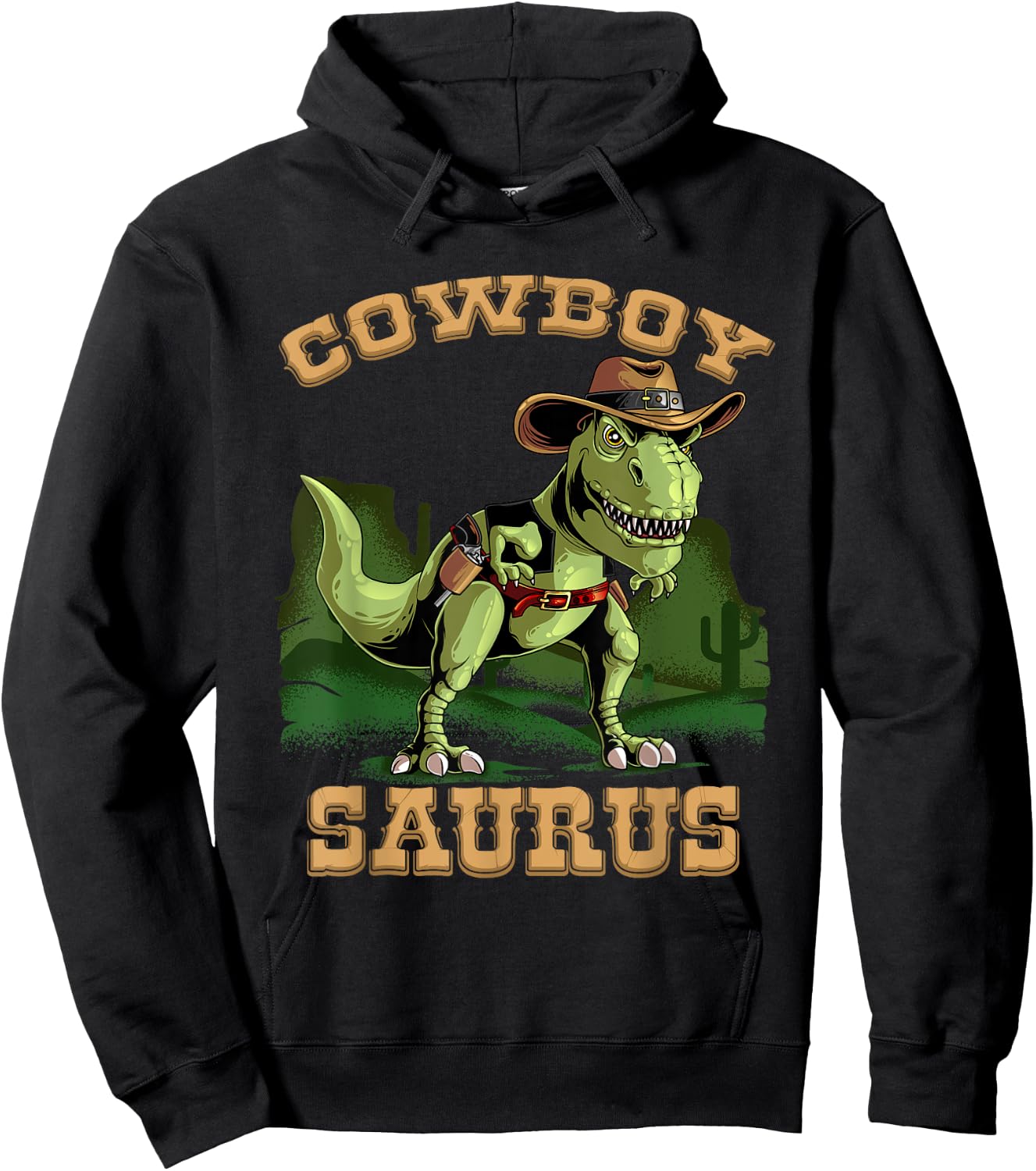Cool Cowboy Saurus | Funny Western Rodeo Dinosaur Lover Gift Hoodie - Hoodie | Black