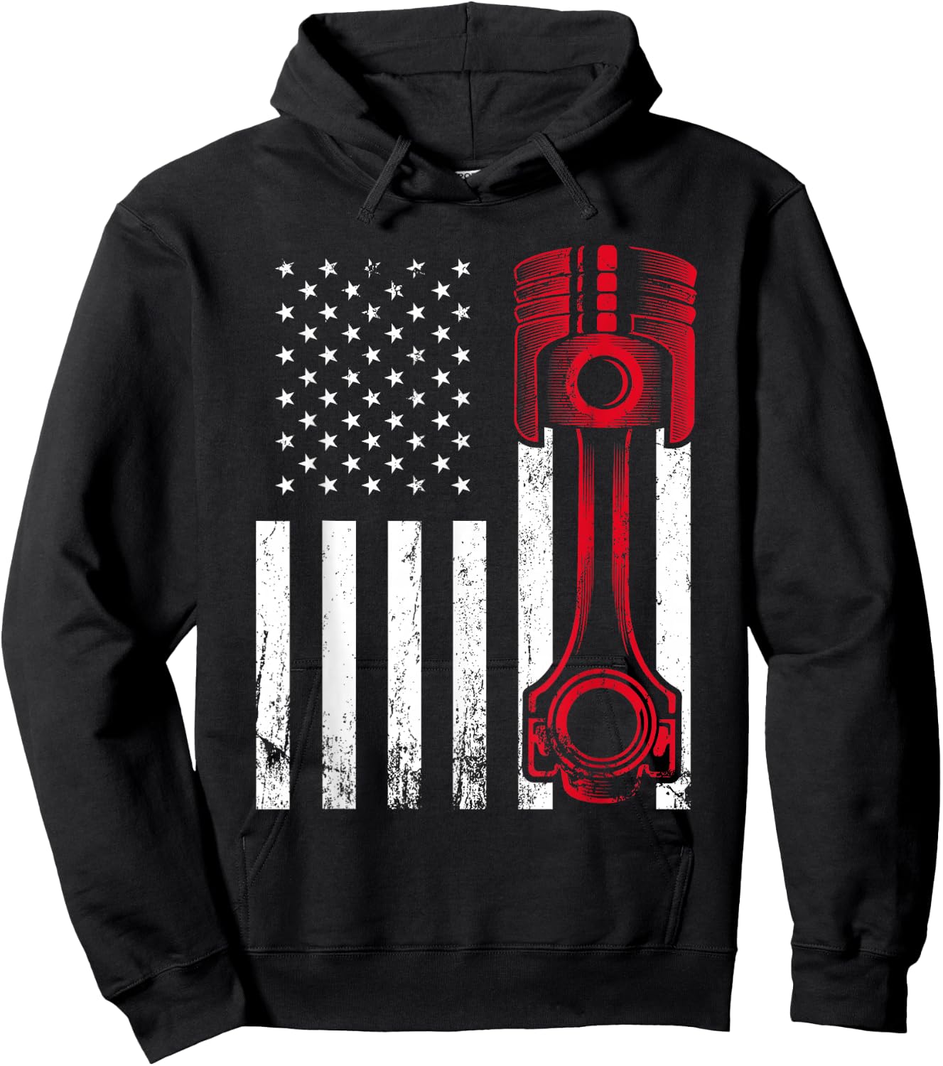 Car Enthusiast - American Flag Piston Muscle Car Gift Hoodie - Hoodie | Black