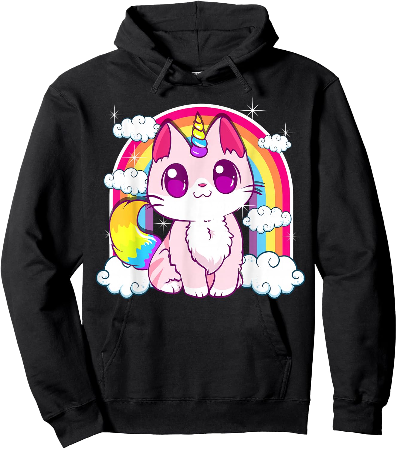 Cute Unicorn Cat Adorable Smiling Rainbow Kitty Hoodie - Hoodie | Black