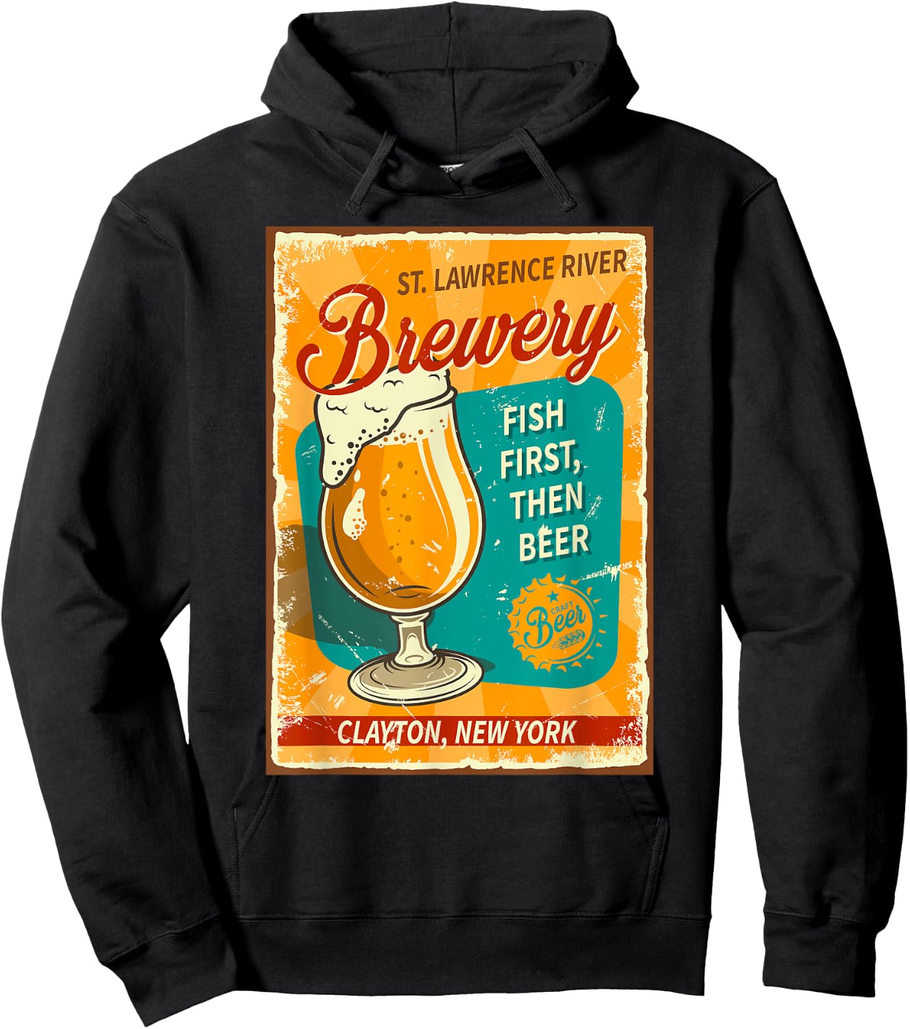 St. Lawrence River Brewery Fish First, Then Beer Clayton NY Hoodie - Hoodie | Black
