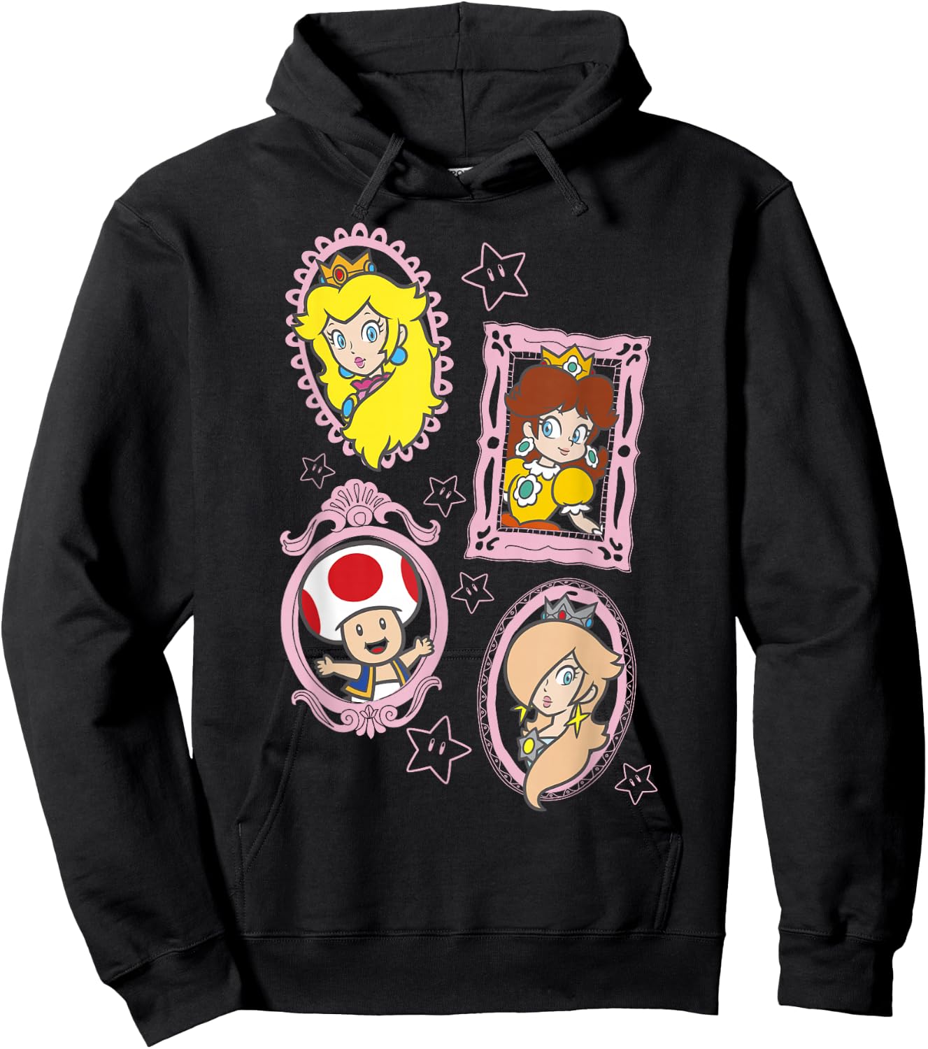 Super Mario Bros Toad & The Princesses Framed Portraits Hoodie - Hoodie | Black