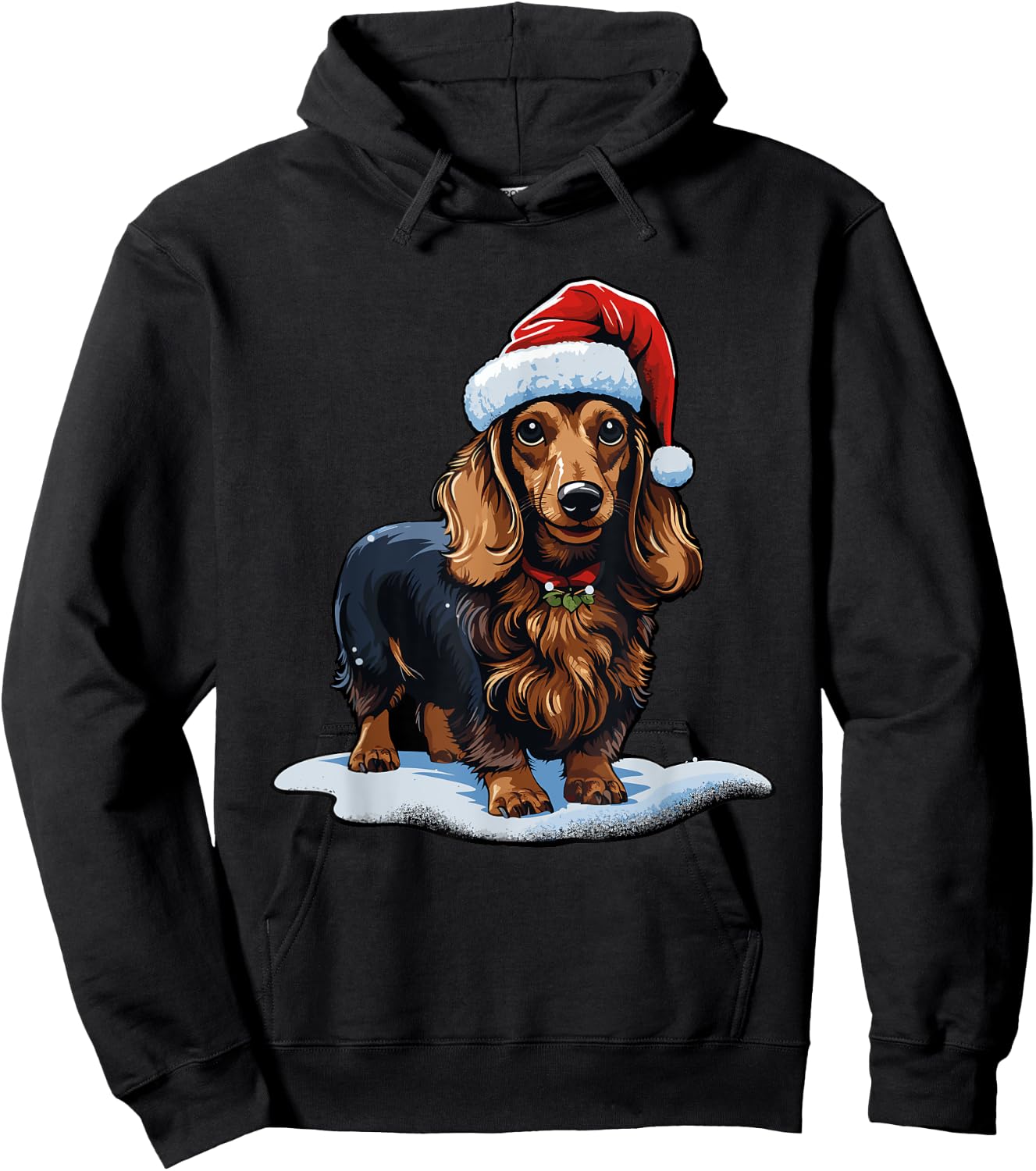 Cute Dachshund Dog Christmas Santa Hat Xmas Pajama Hoodie - Hoodie | Black