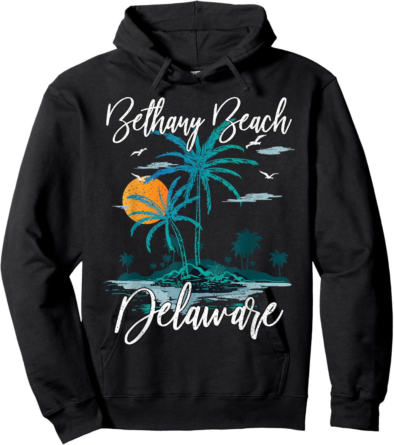 Family Vacation Retro Sunset Delaware Bethany Beach Hoodie - Hoodie | Black
