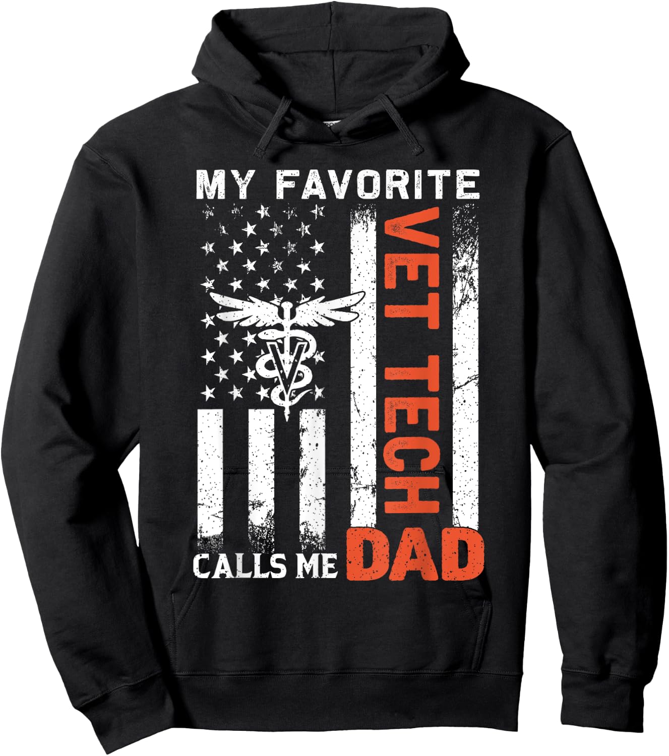 My Favorite Vet Tech Calls Me Dad USA Flag Father's Day Hoodie - Hoodie | Black