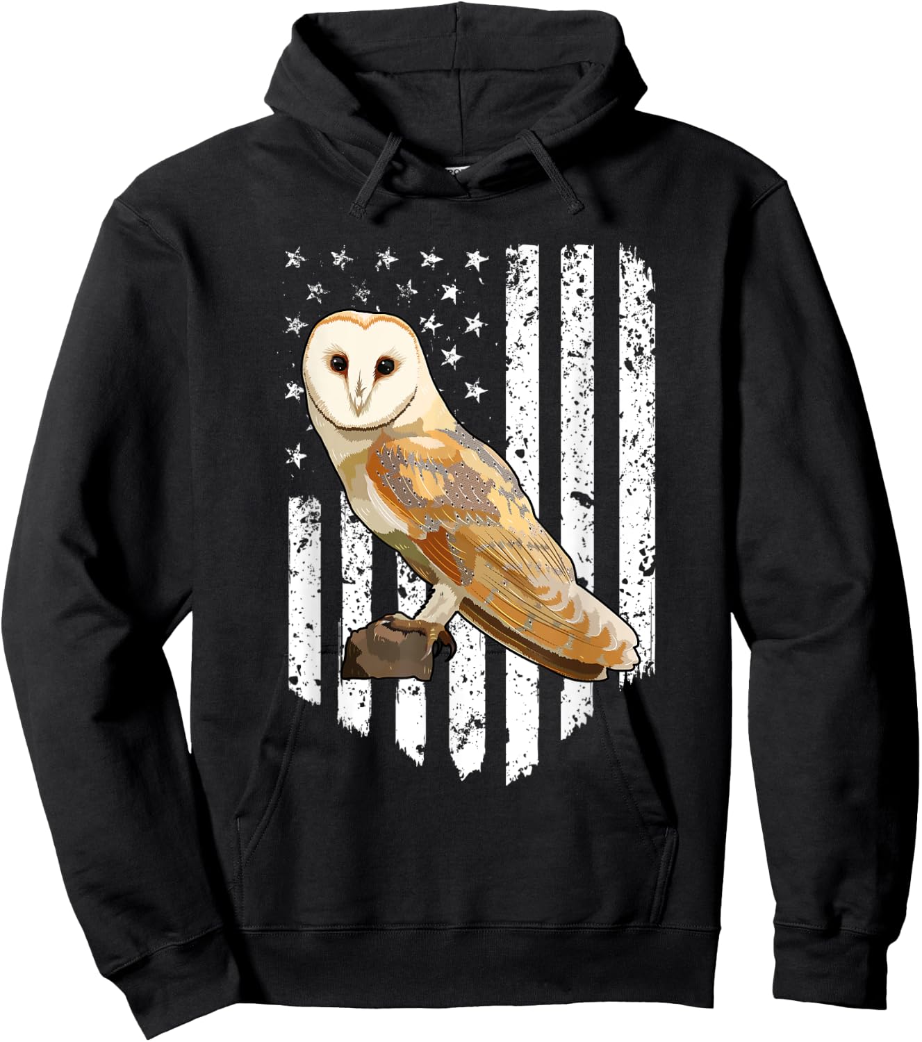 White American Flag Barn Owl Bird 4th Of July Women Men Hoodie - Hoodie | Black