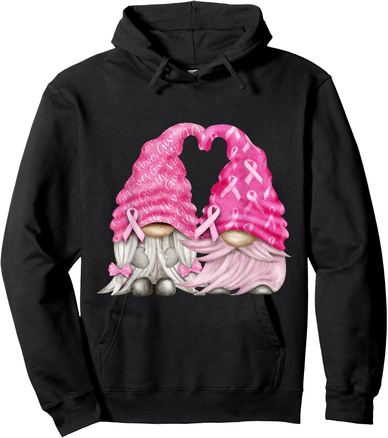 Wear Pink Gnomes For October Breast Cancer Awareness Months Hoodie - Hoodie | Black