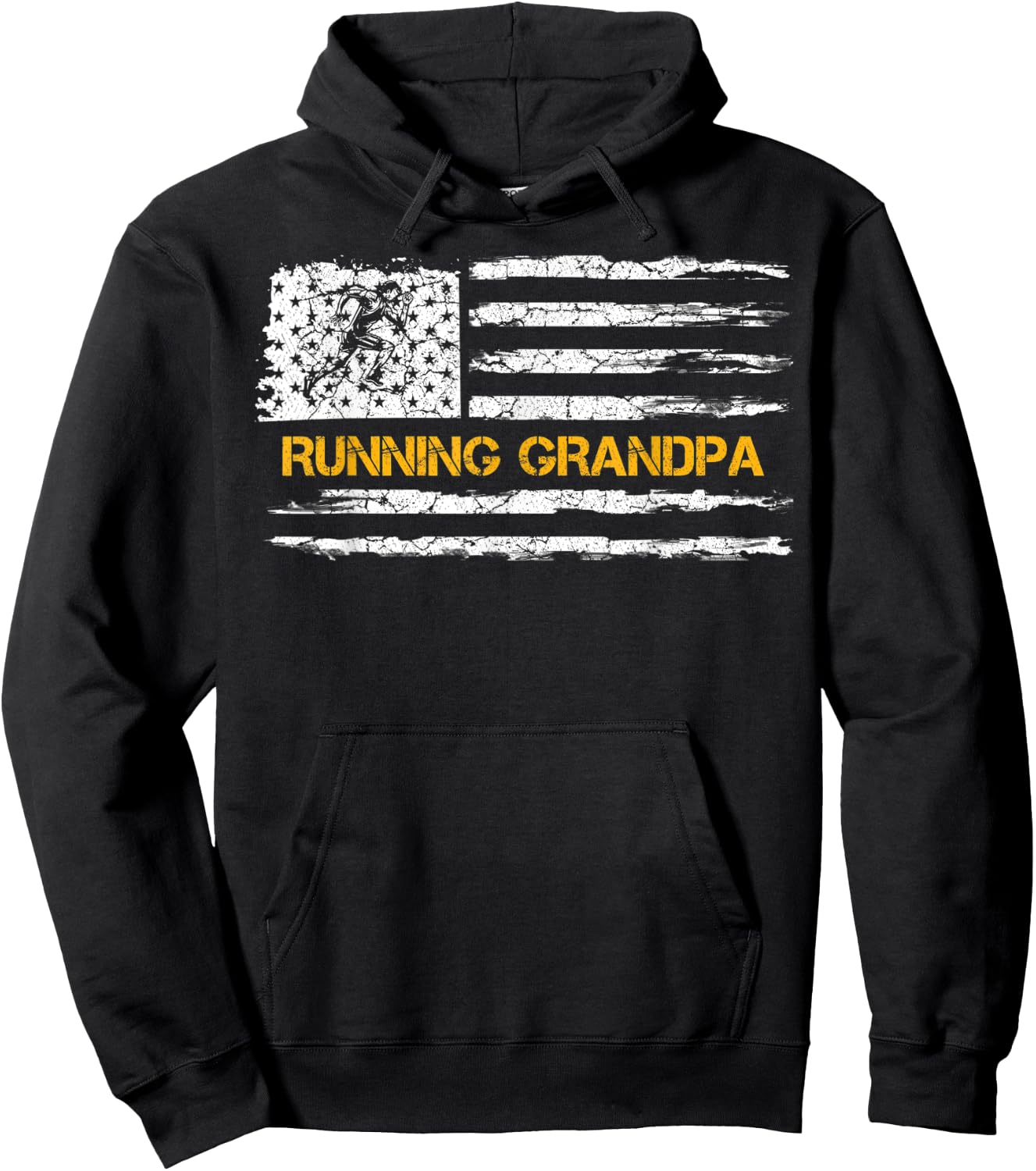 Vintage USA Flag Proud Running Grandpa Runner Silhouette Hoodie - Hoodie | Black