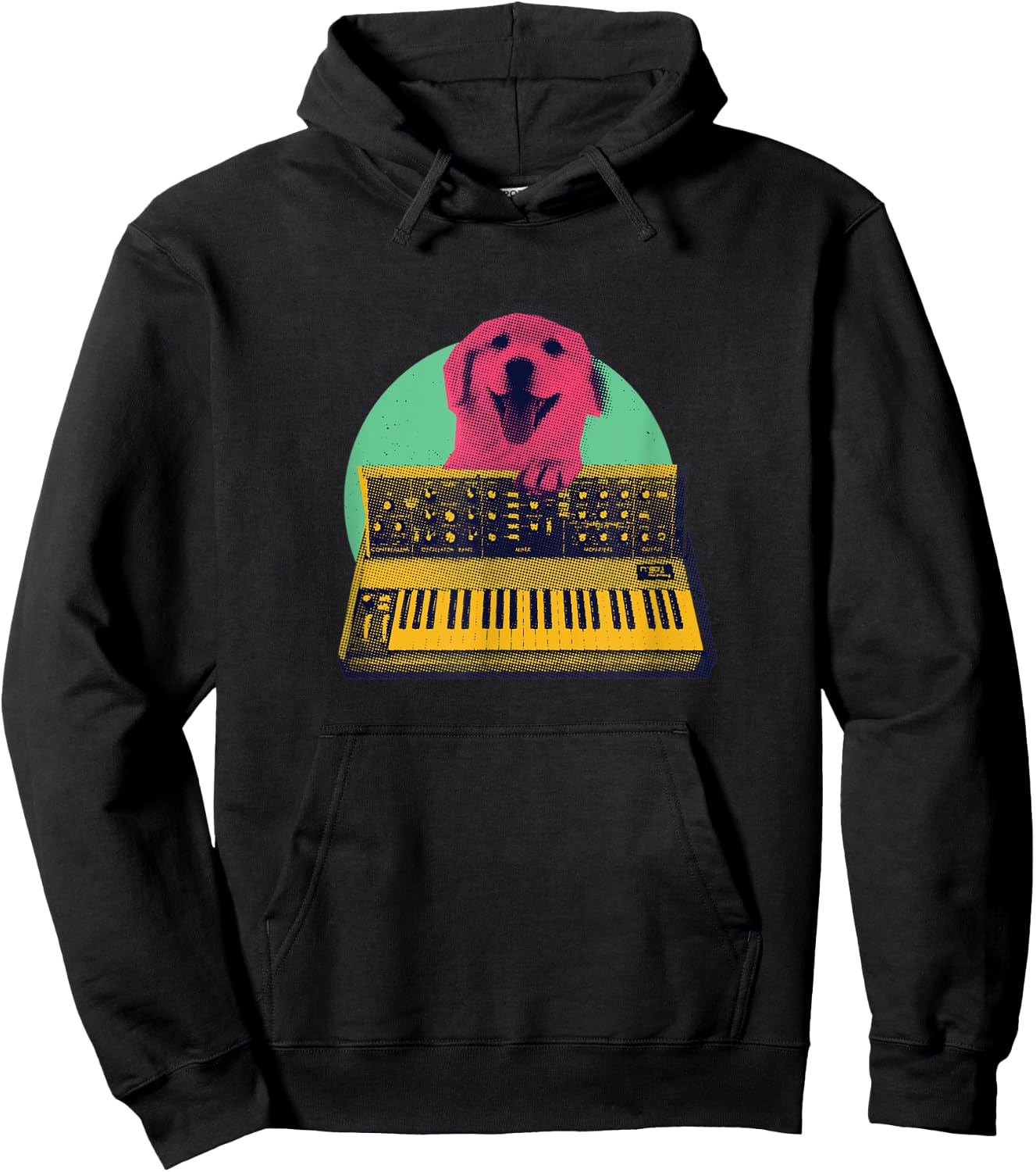 Musical Dog - Funny Design Of Dog Playing Keyboard Synth Hoodie - Hoodie | Black