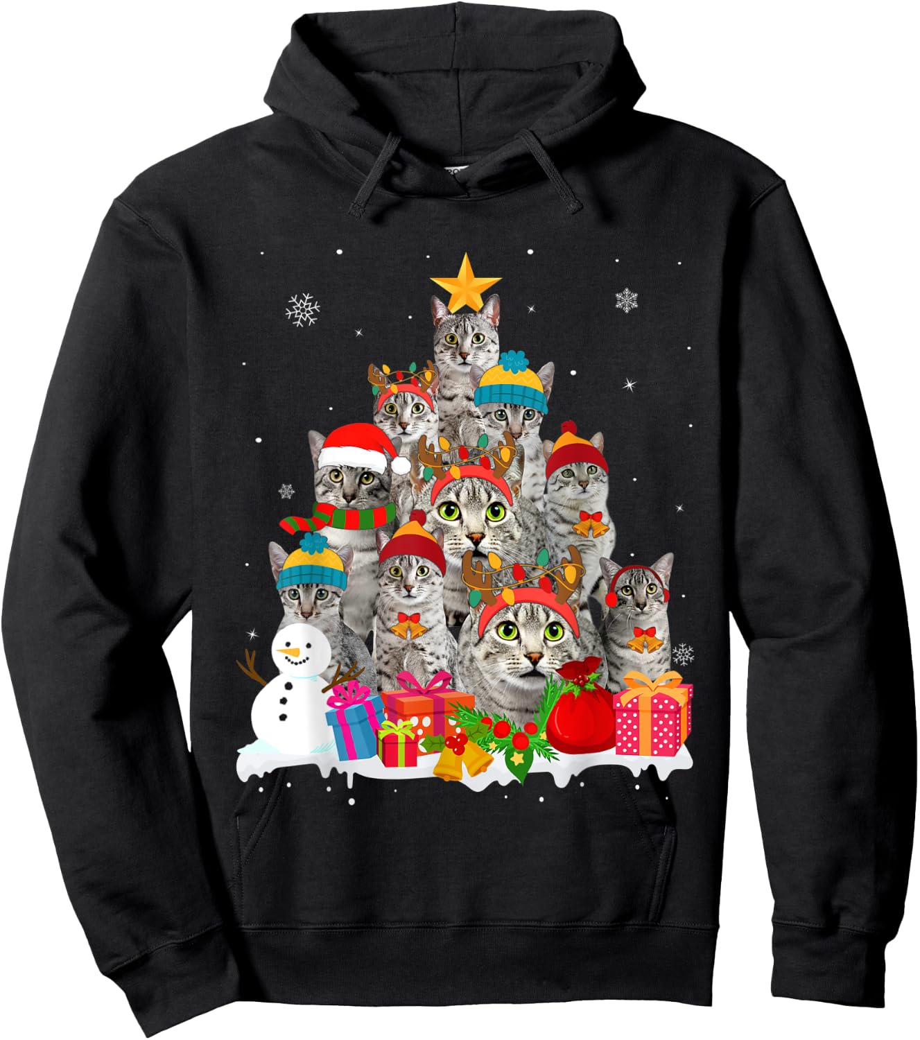Funny Egyptian Mau Christmas Tree Pet Cat Lover Gift Hoodie - Hoodie | Black