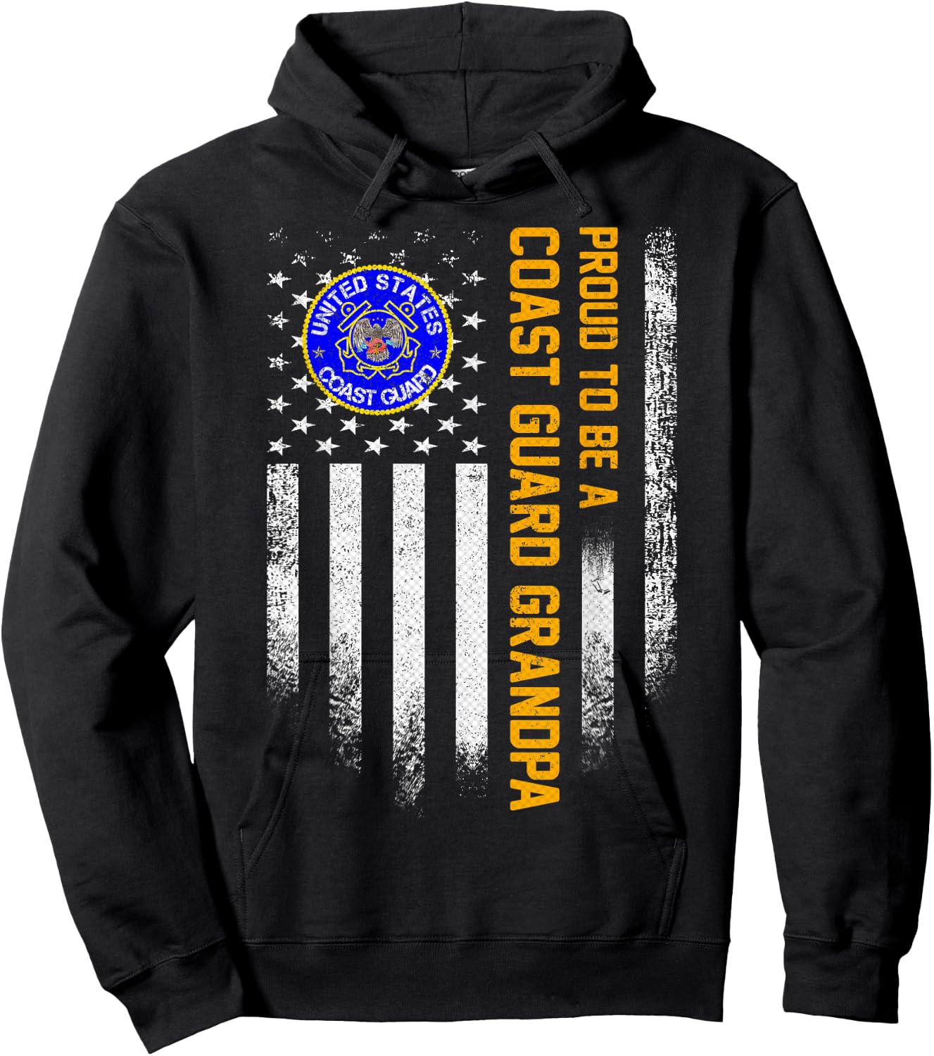 Vintage USA American Flag Proud To Be A Coast Guard Grandpa Men Hoodie - Hoodie | Black
