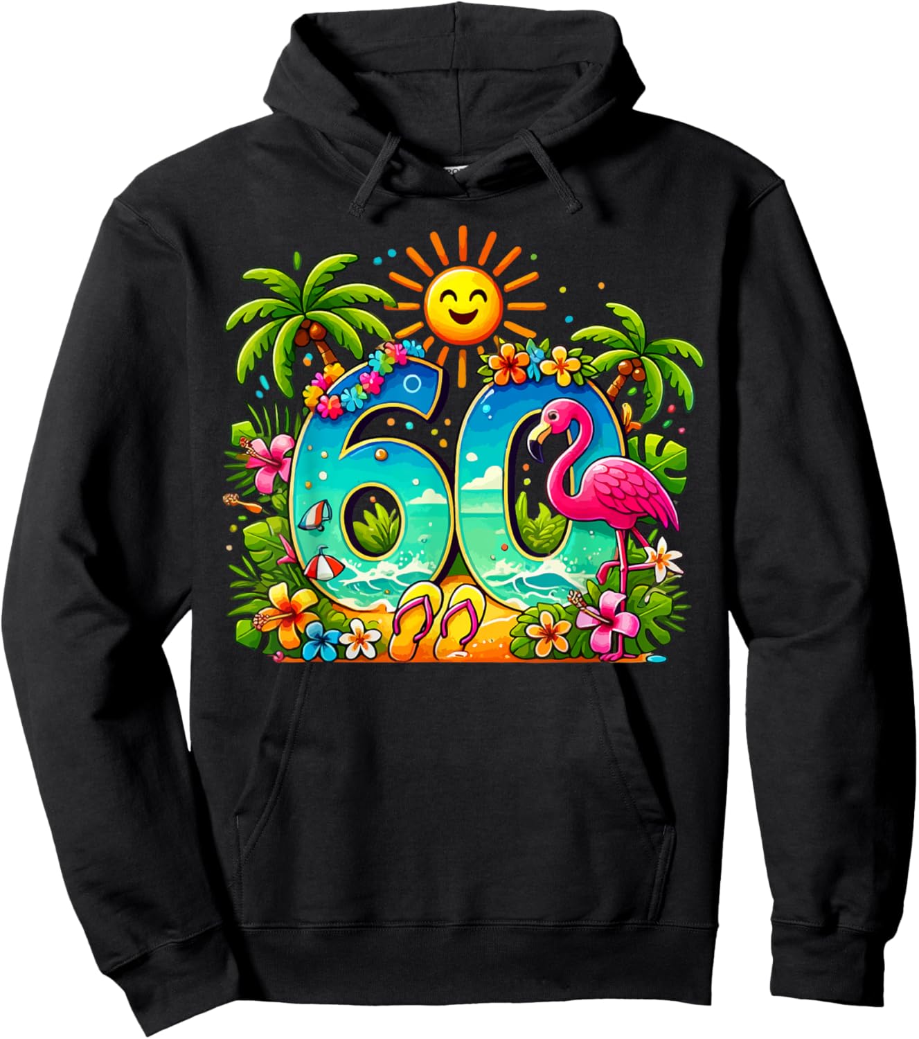 Aloha 60th Birthday Hawaiian Beach Hibiscus Tropical Party Men Women Hoodie - Hoodie | Black