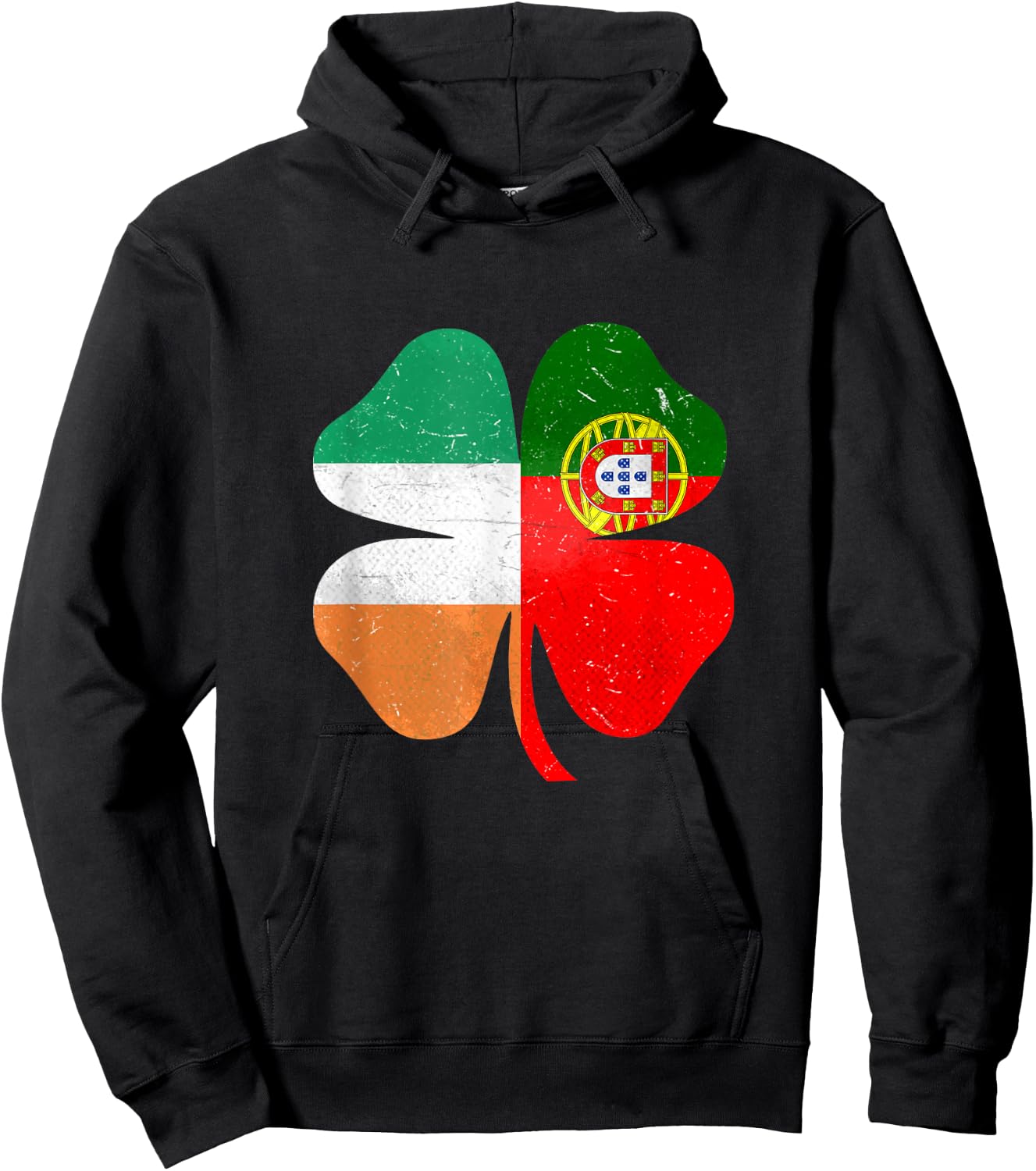 Portuguese Irish Shamrock Portugal Ireland Saint Patrick's Day Hoodie - Hoodie | Black