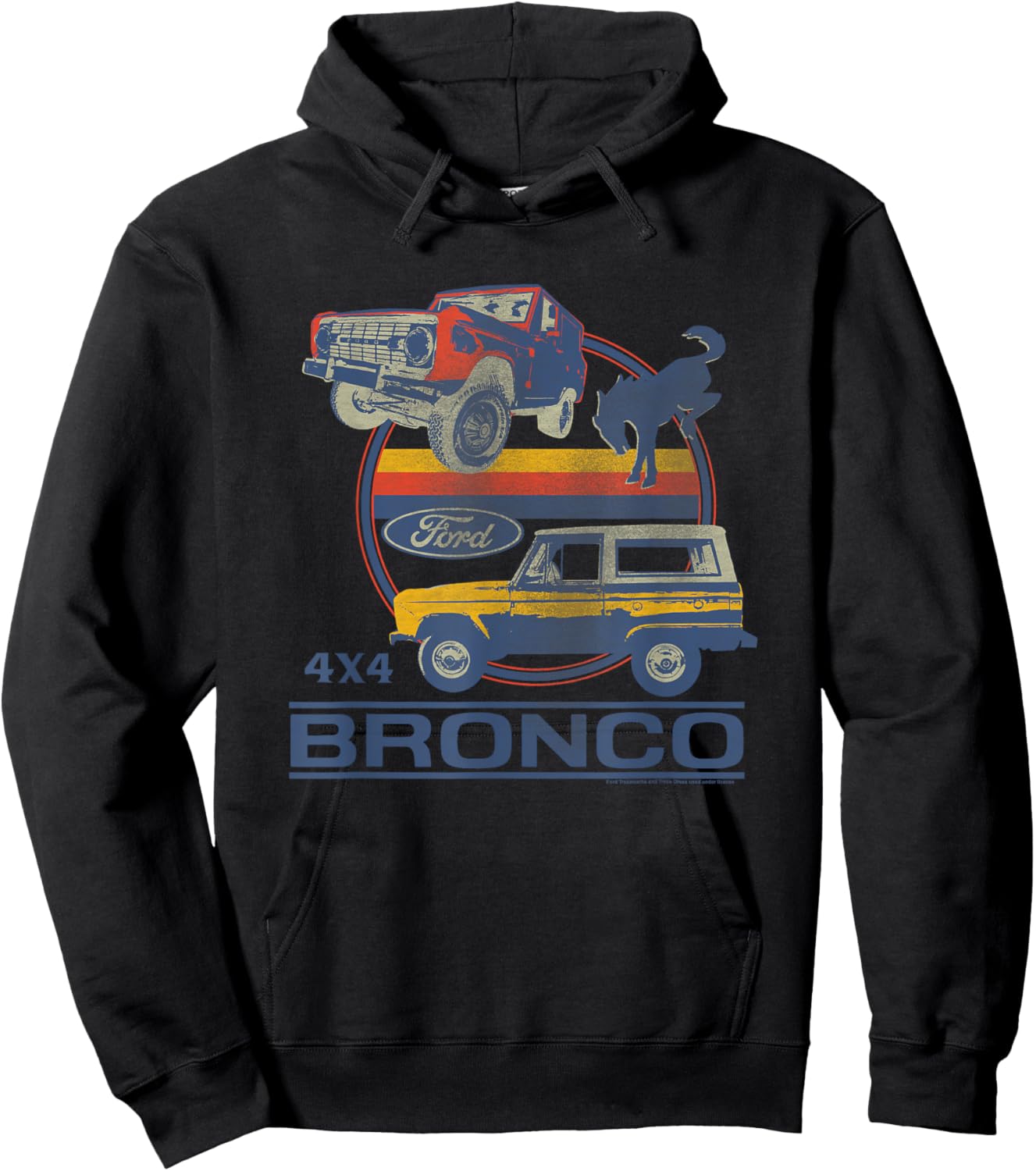 Ford - Bronco 4x4 Retro Circle With Pony Logo Hoodie - Hoodie | Black