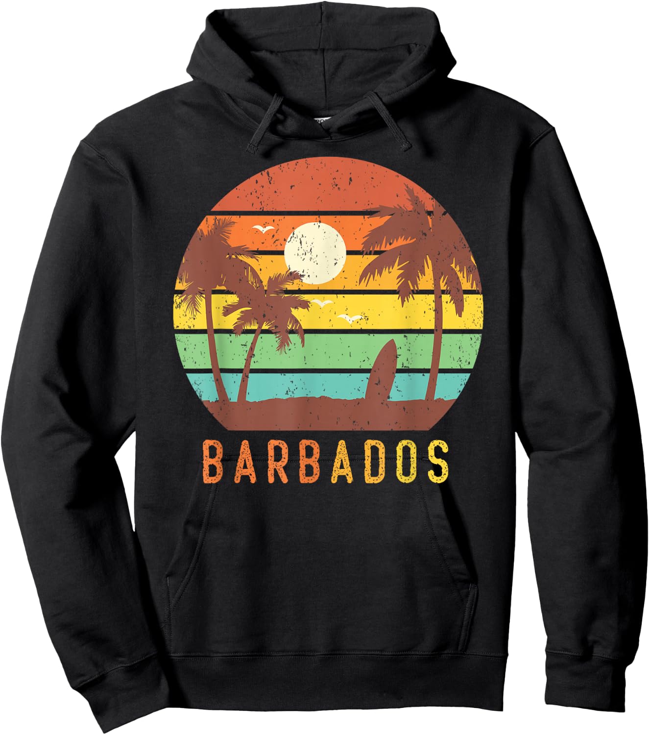 Barbados Retro Surf Beach Vibe Vintage 70s Gift Hoodie - Hoodie | Black