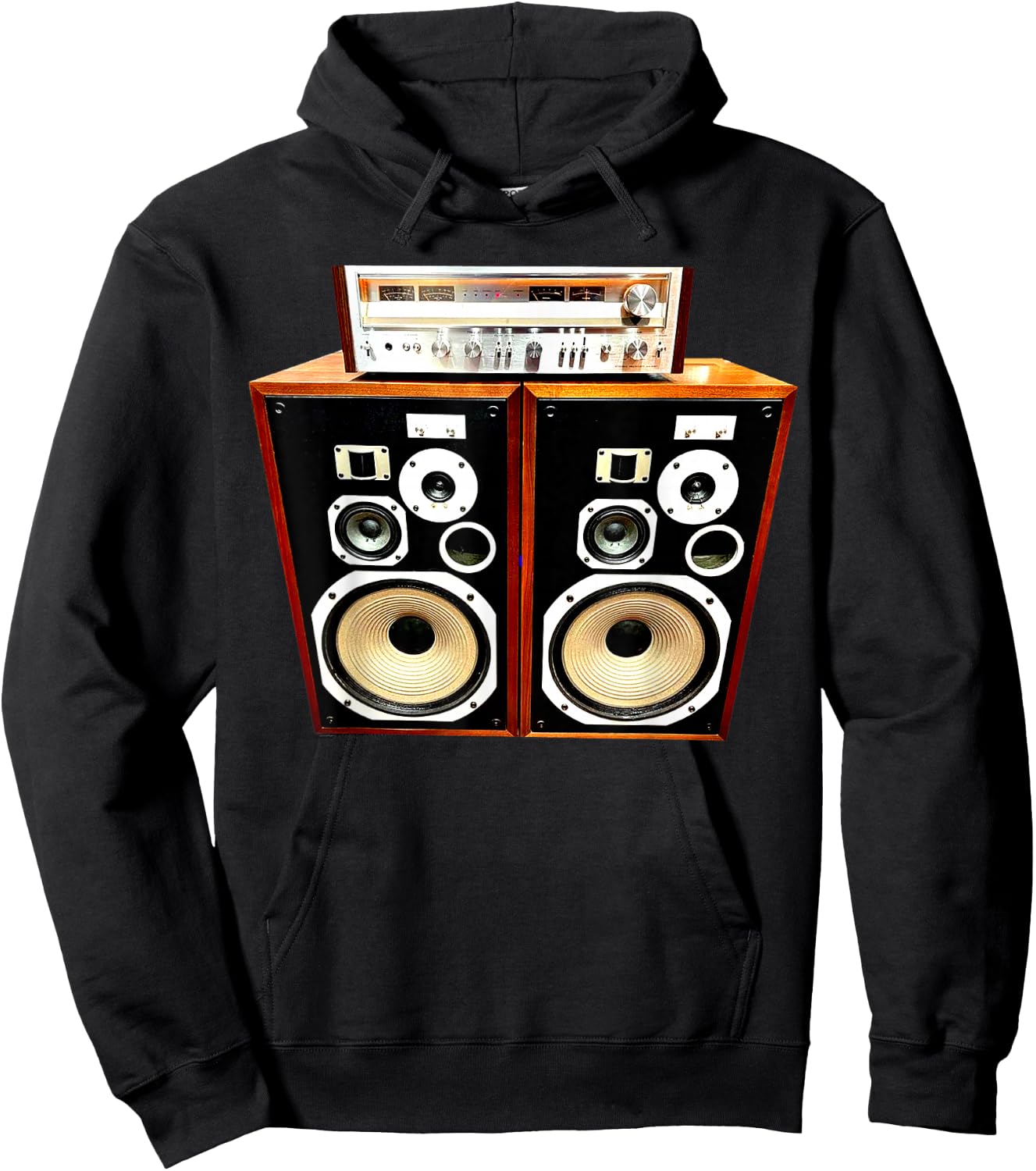 Vintage Stereo Receiver and Speakers, Audiophile, High Fi Hoodie - Hoodie | Black