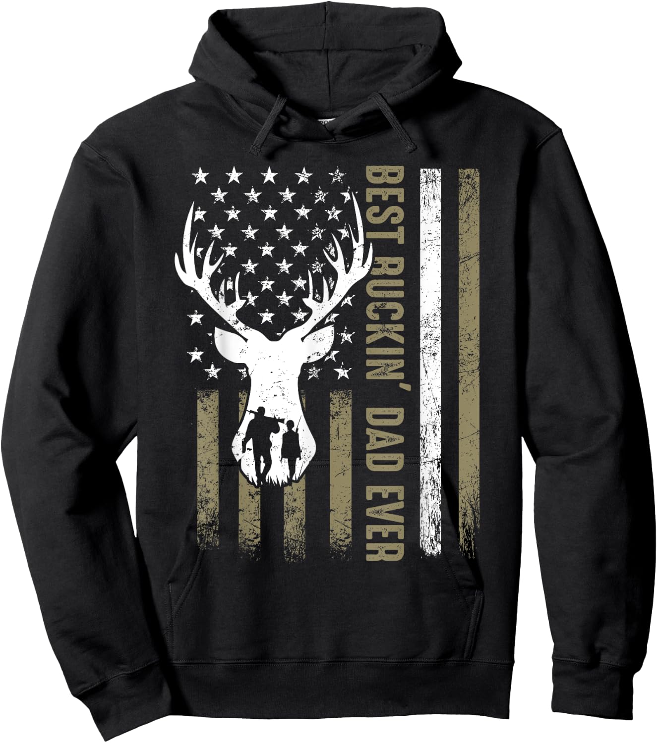 Best Buckin' Dad Ever Deer Hunting Fathers Day American Flag Men Hoodie - Hoodie | Black