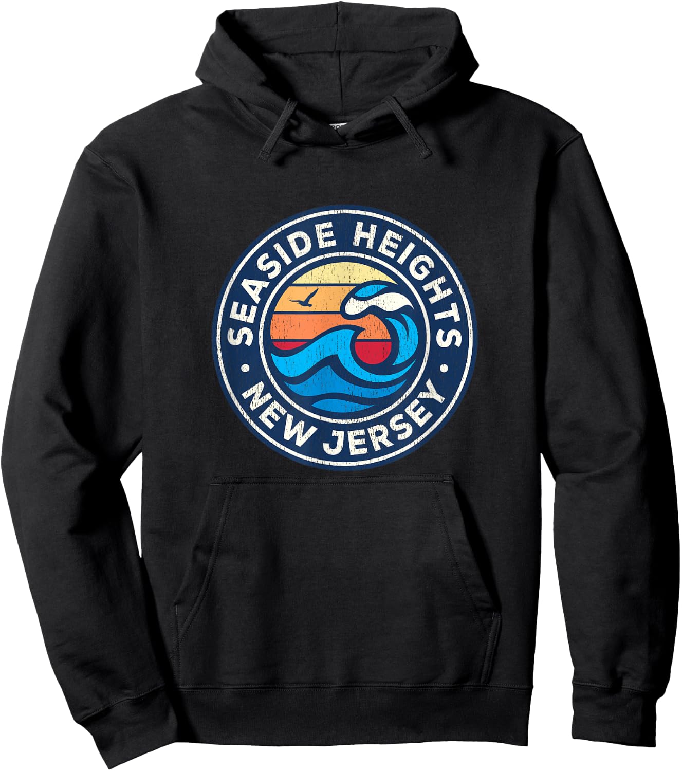 Seaside Heights New Jersey NJ Vintage Nautical Waves Design Hoodie - Hoodie | Black