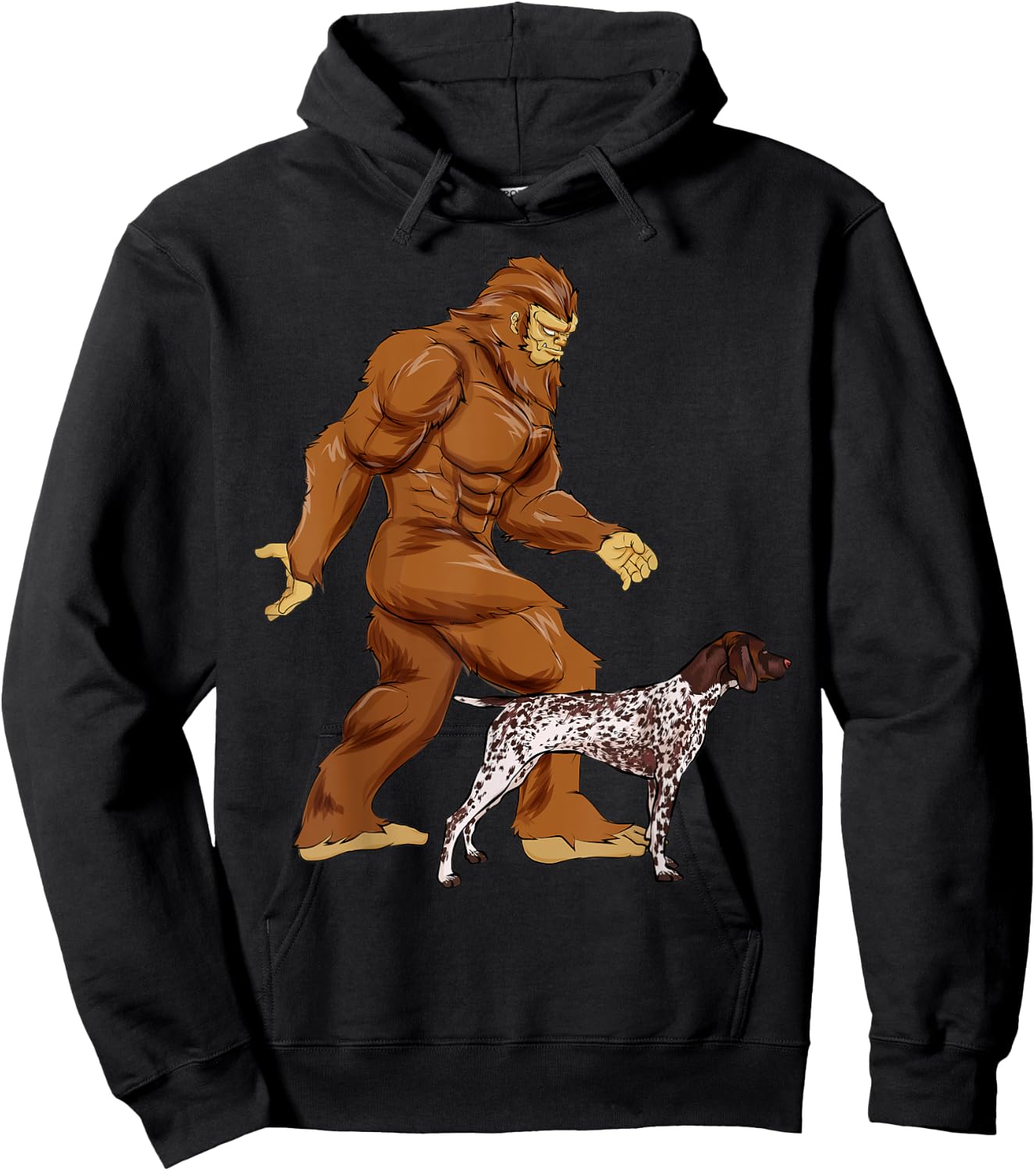 Funny Bigfoot Walking German Shorthaired Pointer Sasquatch Hoodie - Hoodie | Black