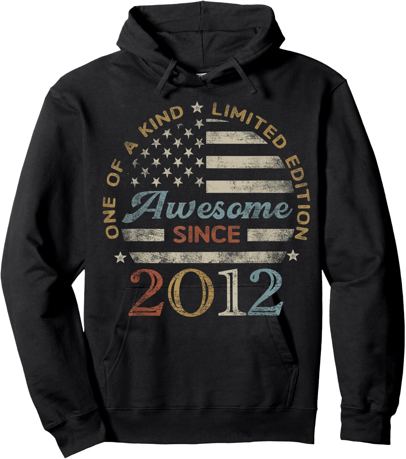 Awesome Since 2012 One of a Kind US Flag Hoodie - Hoodie | Black