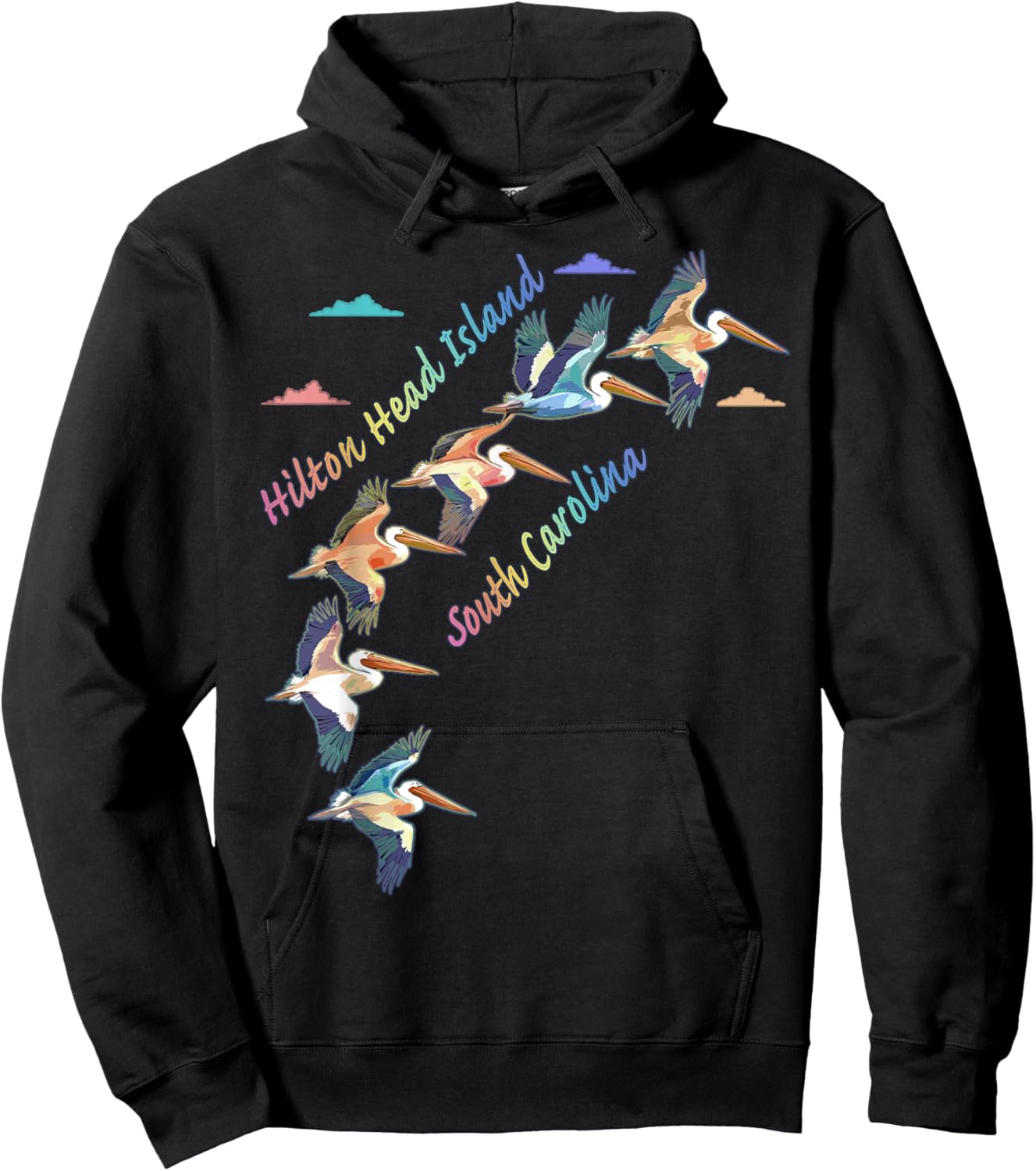 Hilton Head Island South Carolina Colorful Tie-Dye Pelican Hoodie - Hoodie | Black
