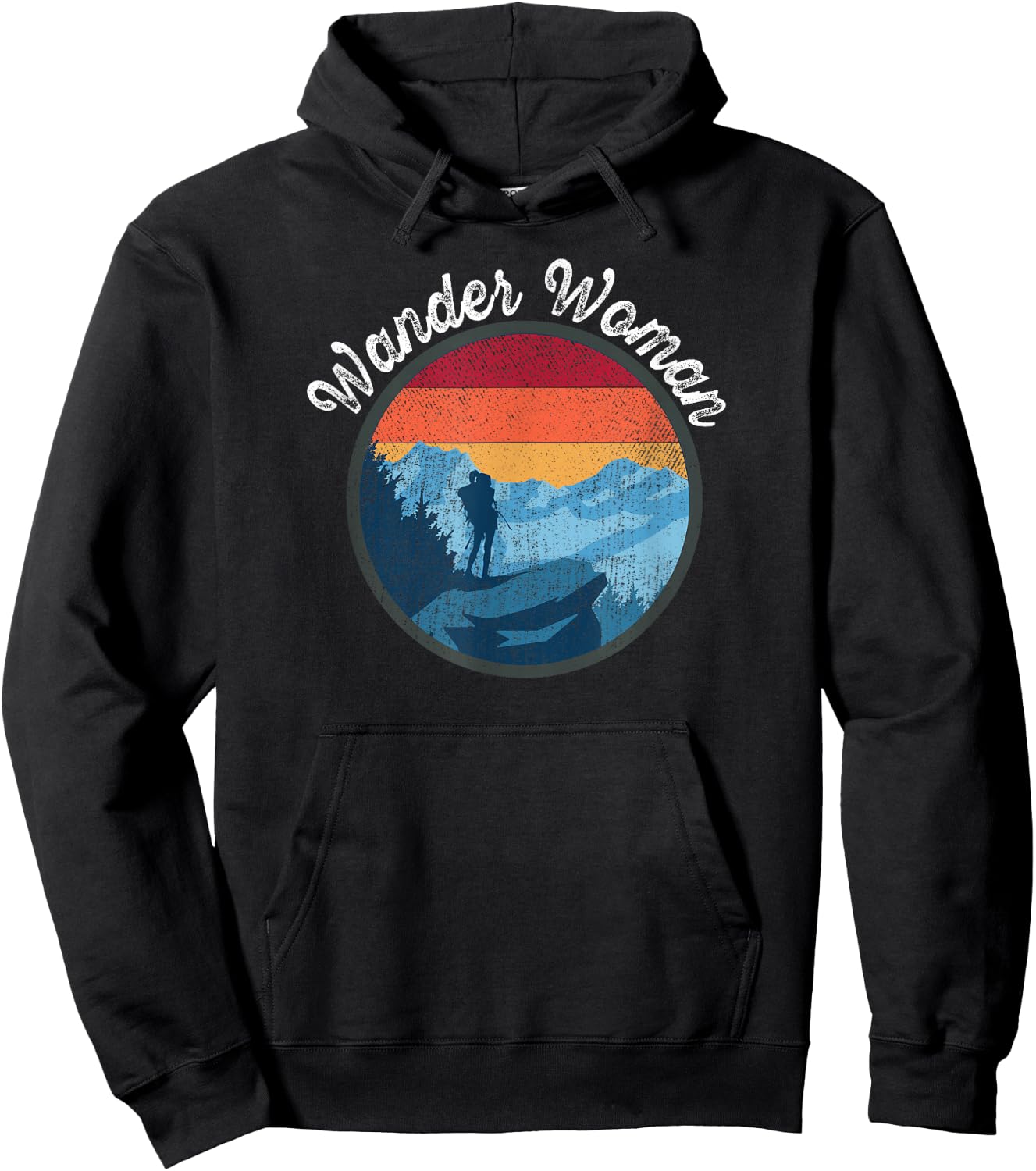 Wander Woman Retro Sunset - Climbing Hiking Outdoor Funny Hoodie - Hoodie | Black