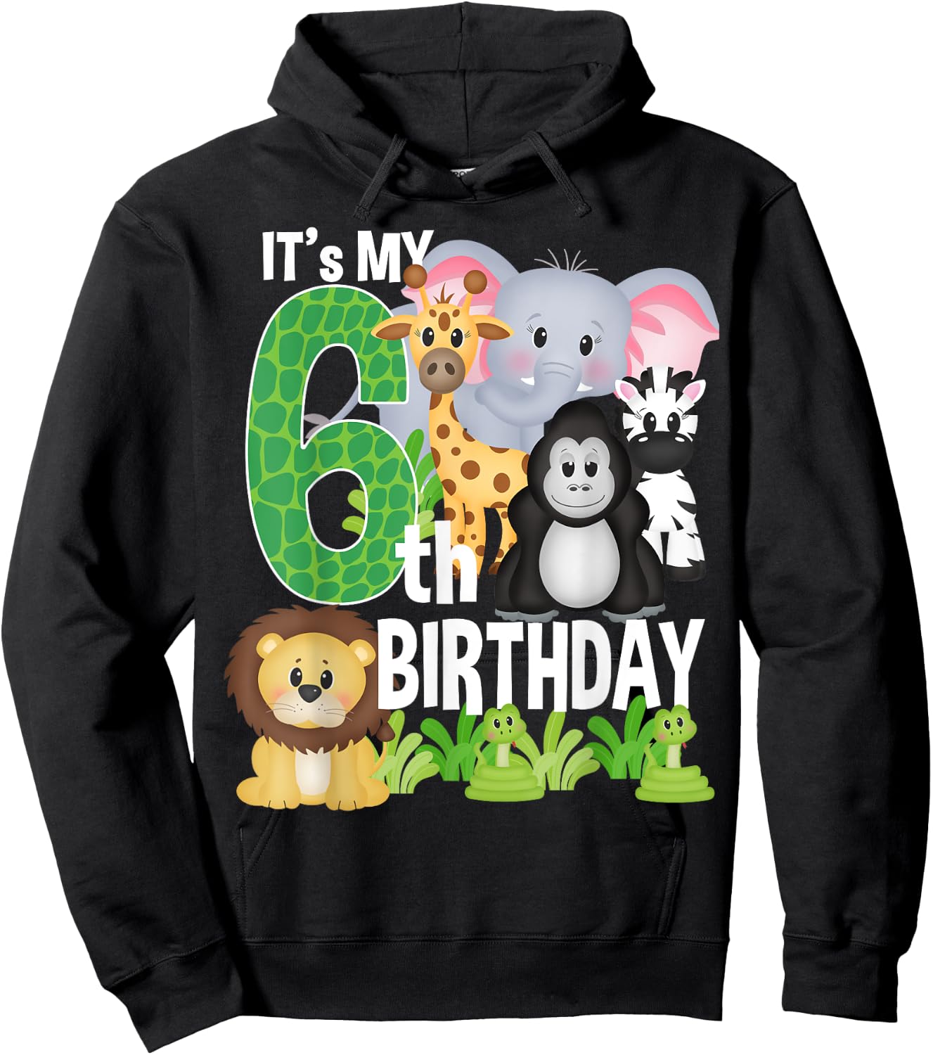 It's My 6th Birthday Party Jungle Safari Zoo Theme Bday Hoodie - Hoodie | Black