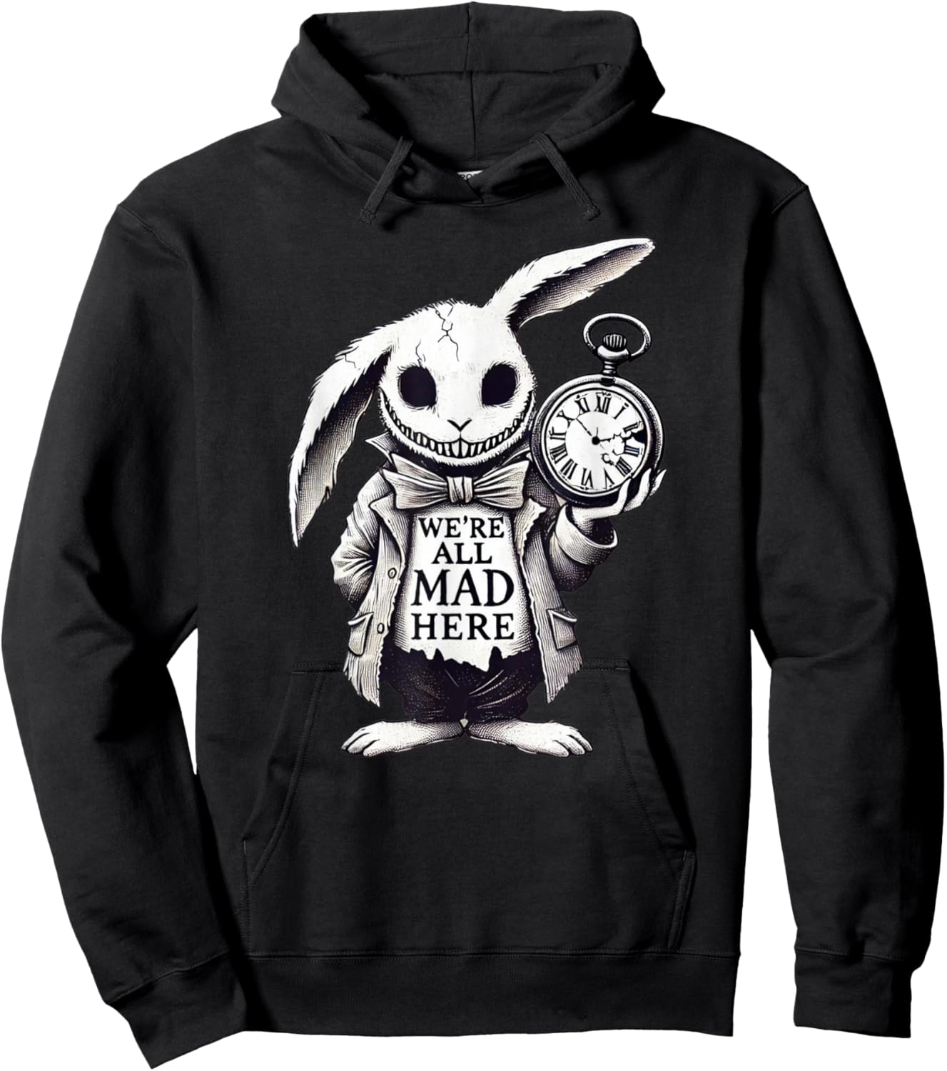 Alice in Wonderland - We're All Mad Here Rabbit Hatter Quote Hoodie - Hoodie | Black