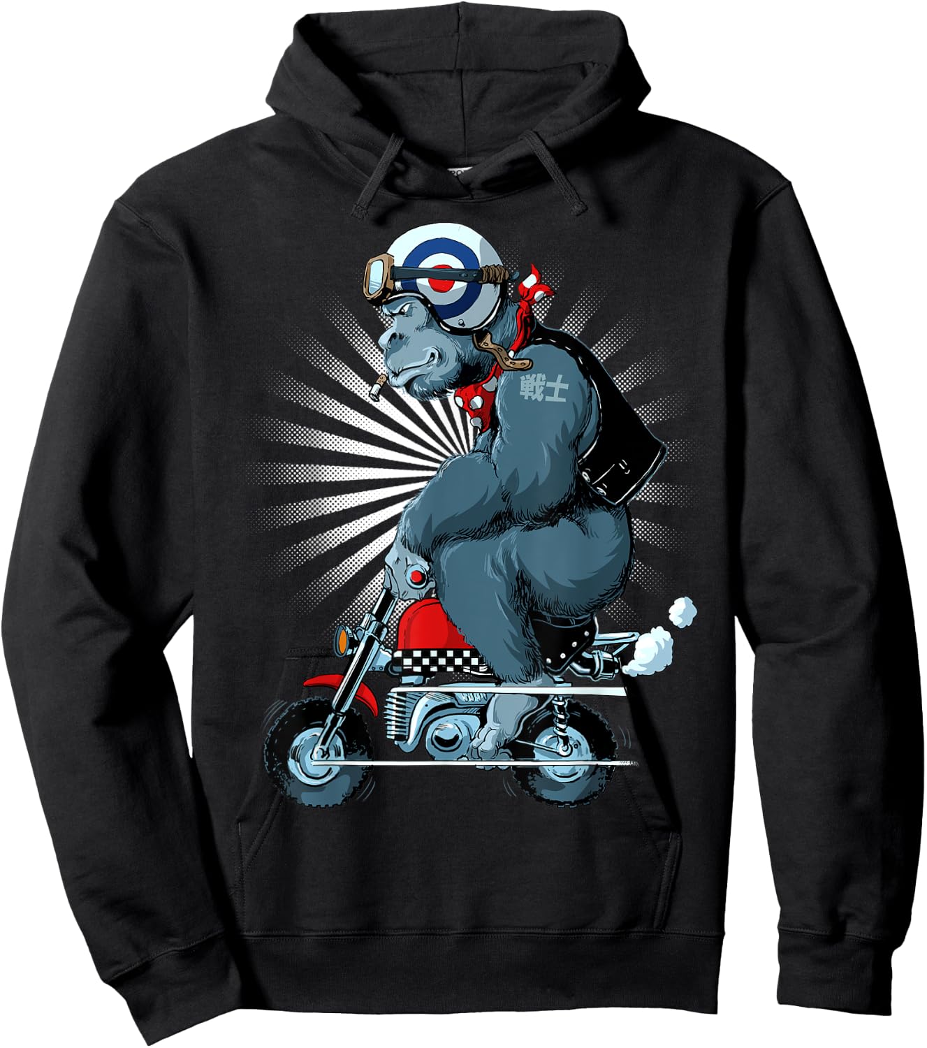 Monkey Bike Gorilla Cartoon Motorbike Design Hoodie - Hoodie | Black